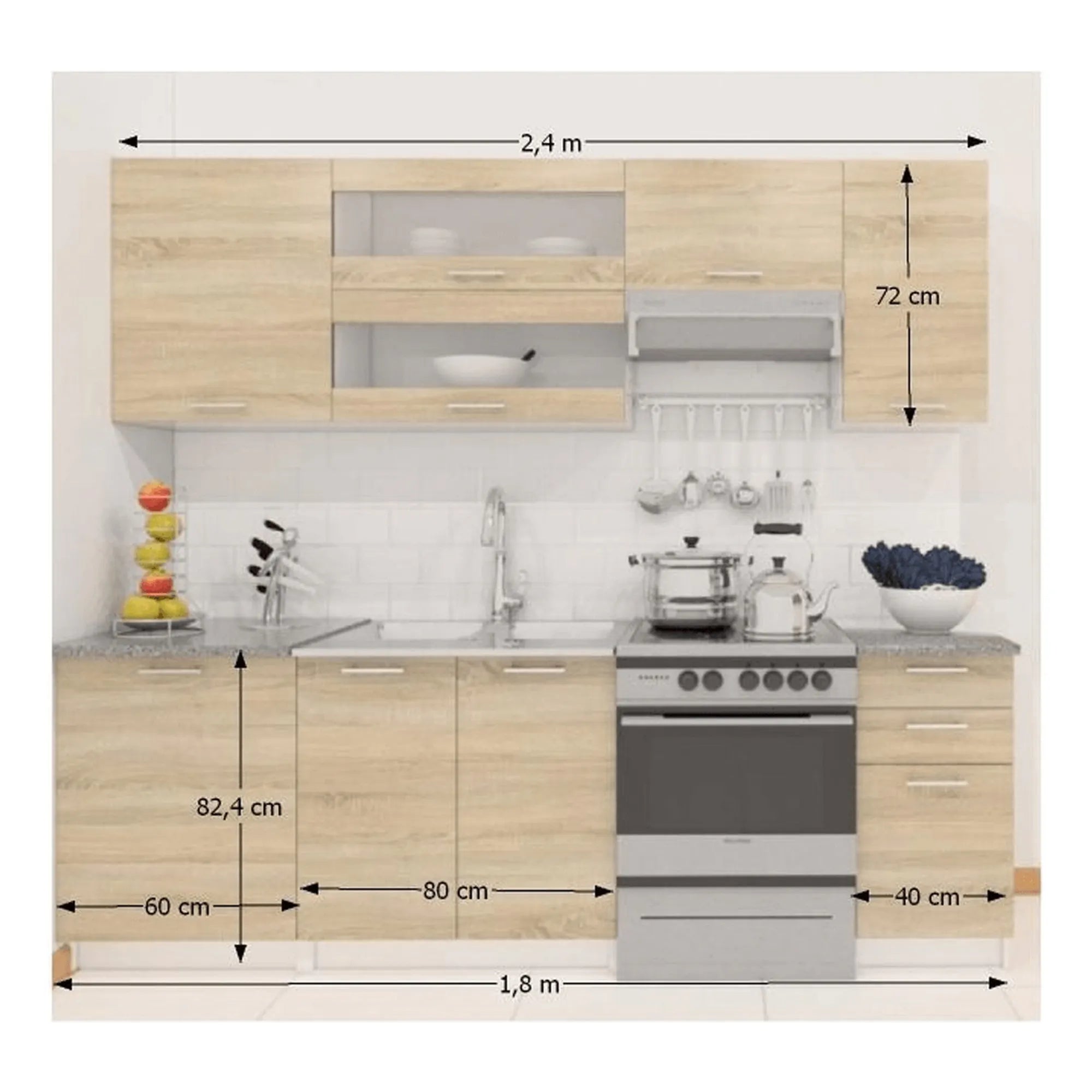 Set bucatarie FABIANA, stejar sonoma/gri cu efect de marmura, PAL melaminat, 240 cm