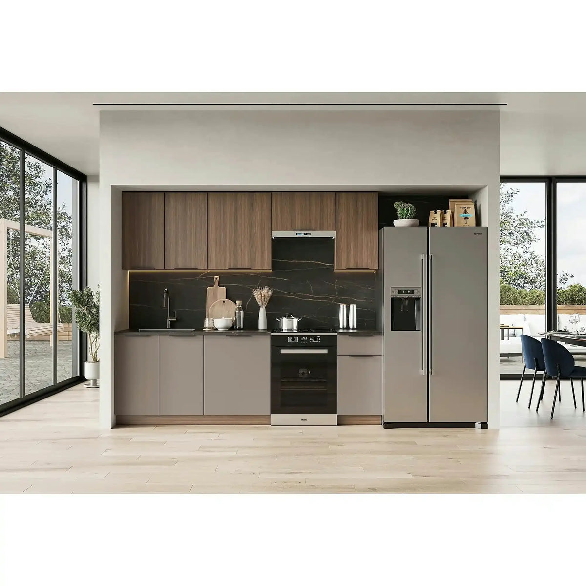 Set bucatarie GRENADA, nuc/taupe/negru, PAL, 240 cm