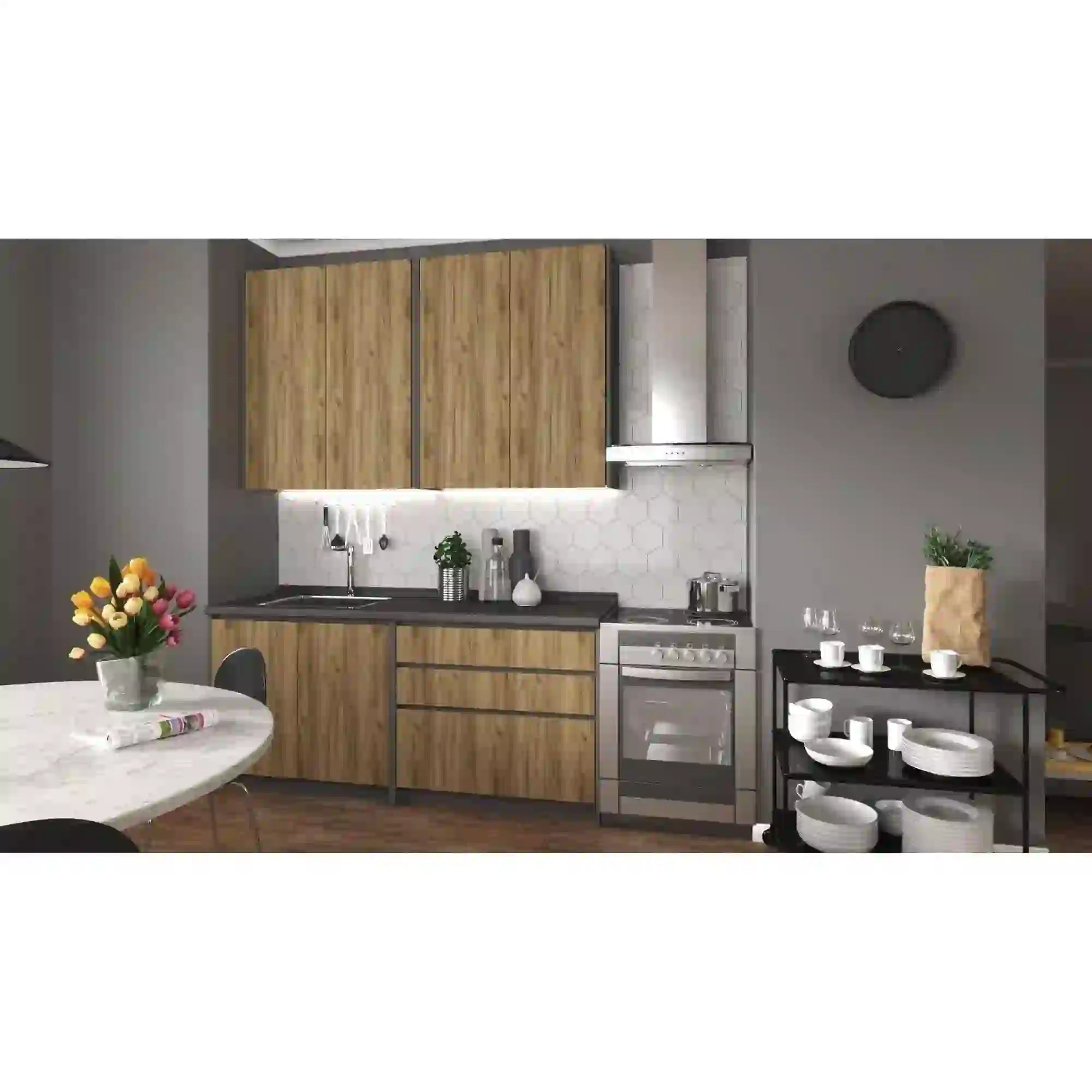 Set bucatarie IDEA, stejar craft/negru antracit, PAL, 180 cm