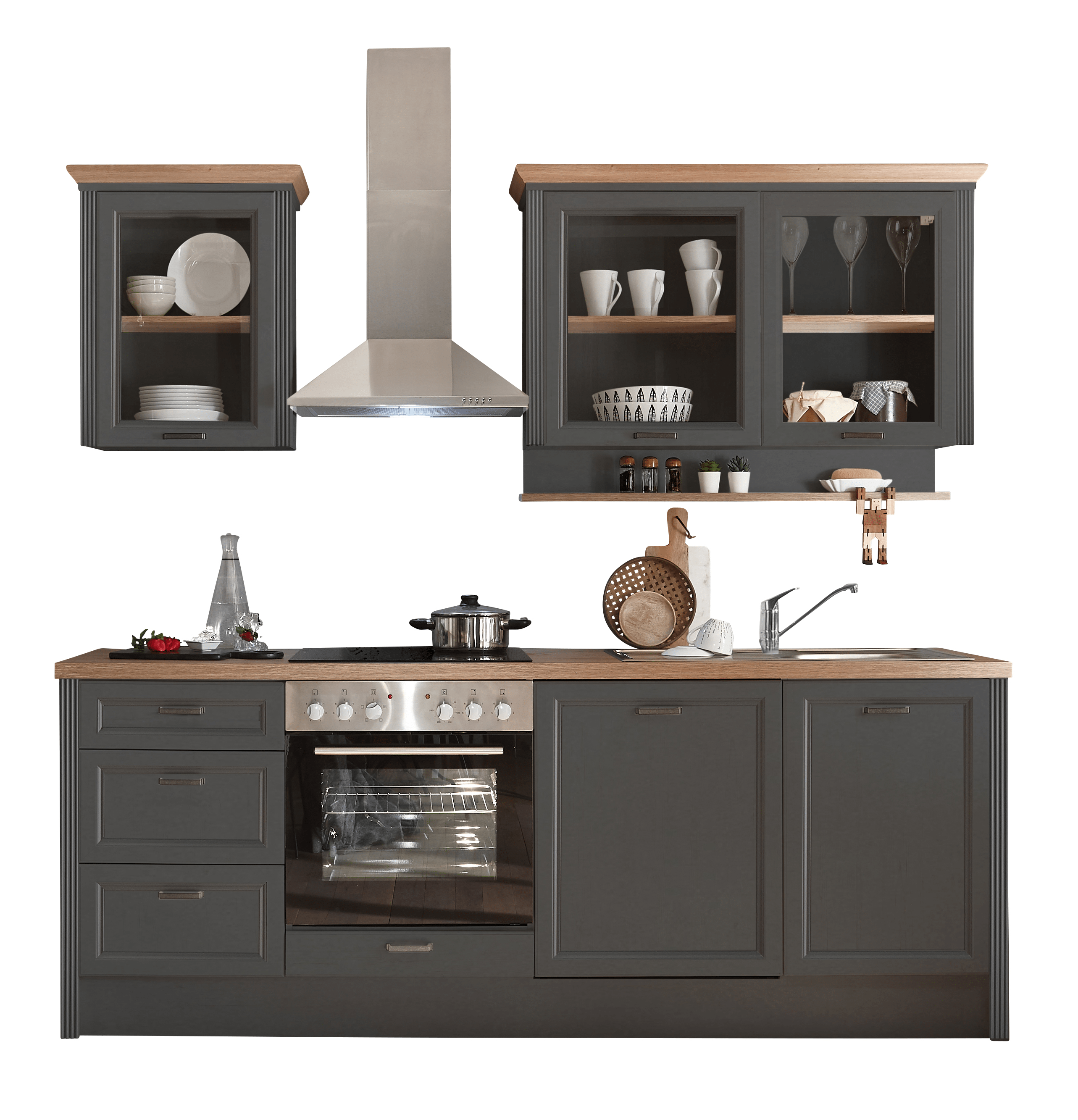 Set bucatarie JASMIN, gri grafit/stejar artisan, PAL, 230 cm