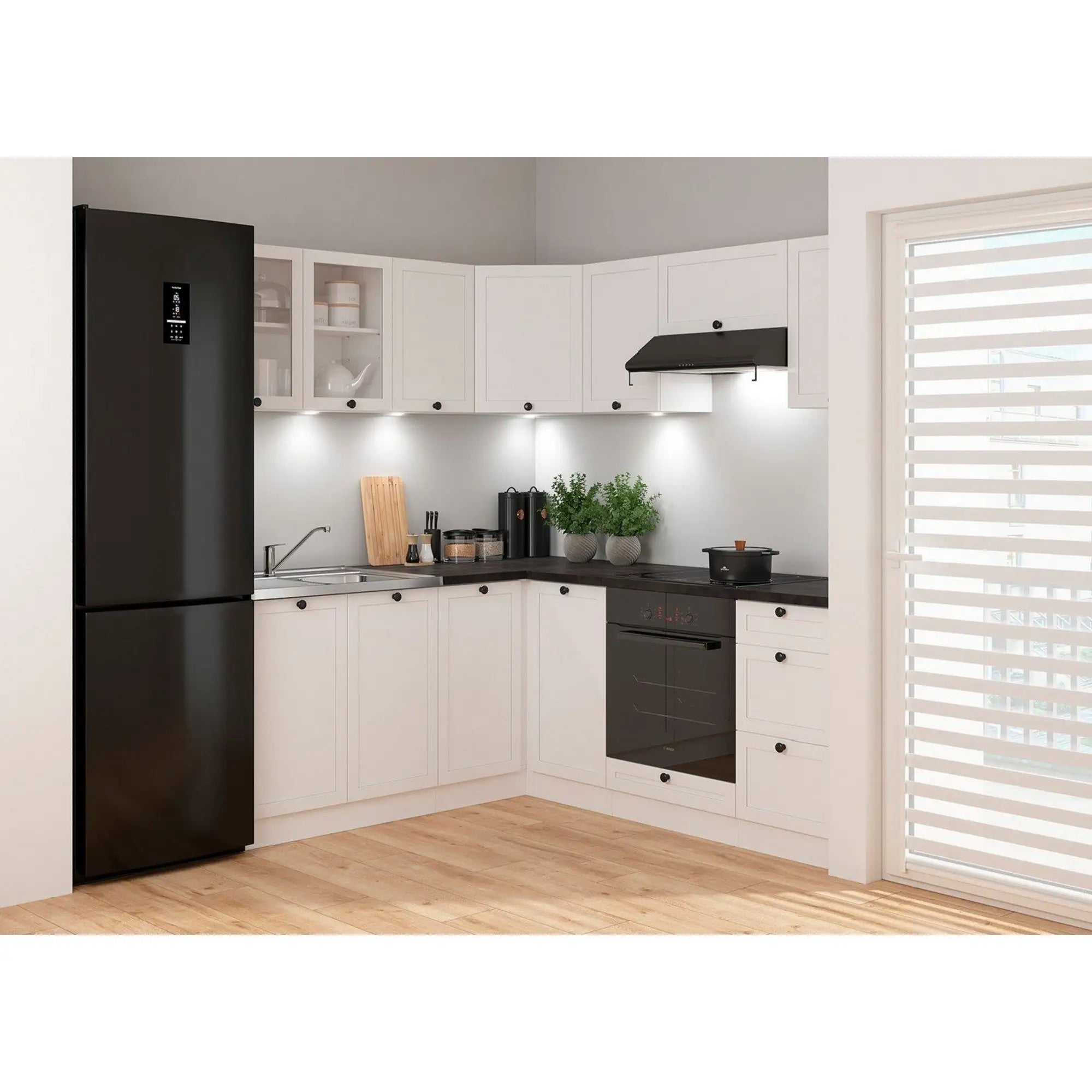 Set bucatarie JUNONA LINE, alb, PAL, 180x200 cm, cu blat negru