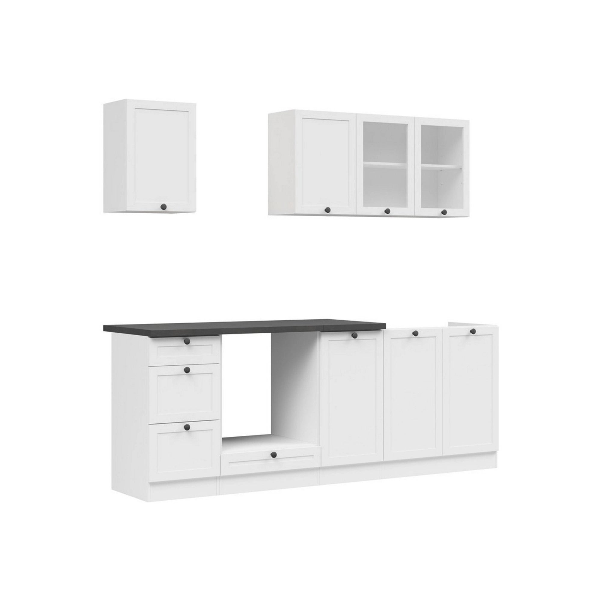 Set bucatarie JUNONA LINE, alb, PAL, 220 cm, cu blat negru