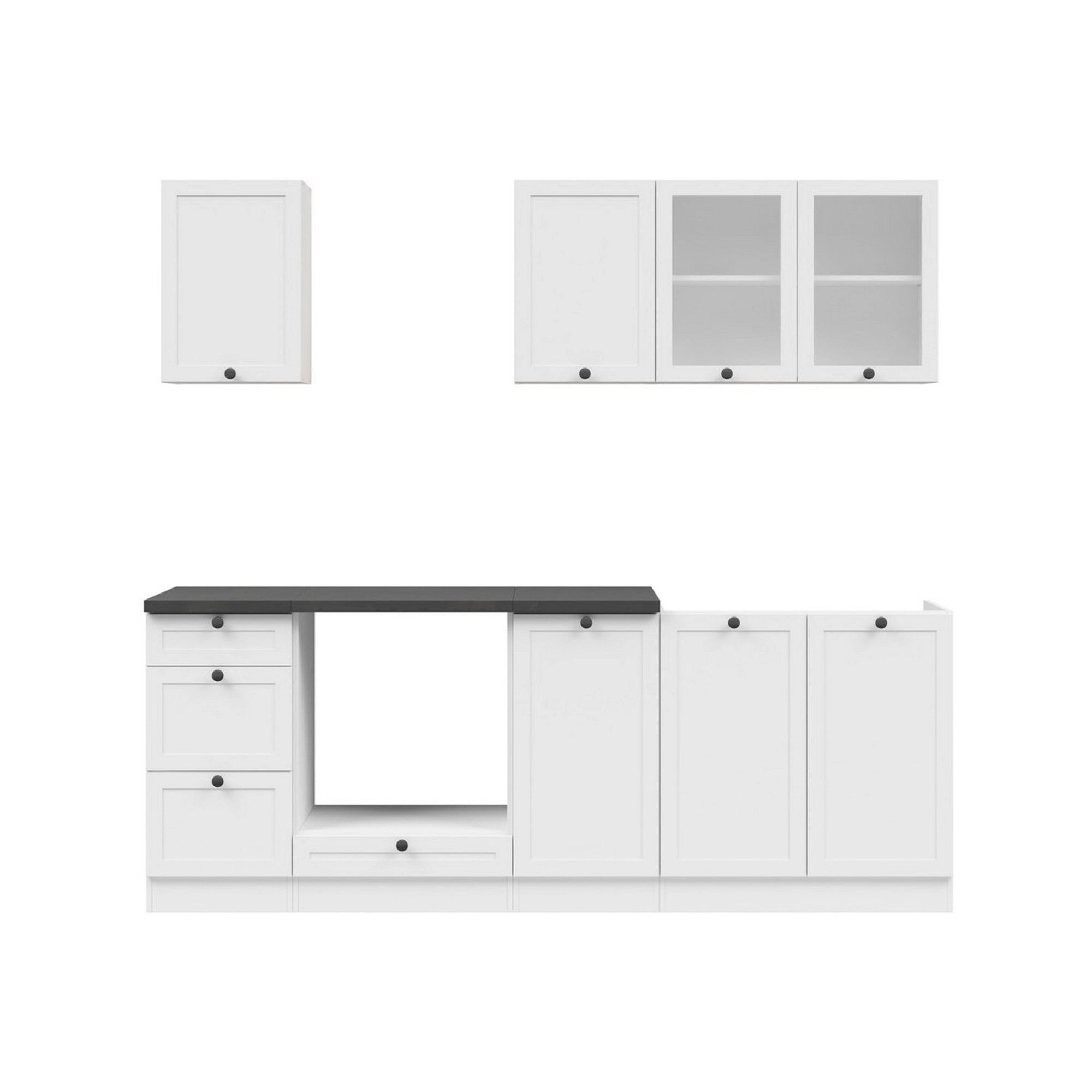 Set bucatarie JUNONA LINE, alb, PAL, 220 cm, cu blat negru