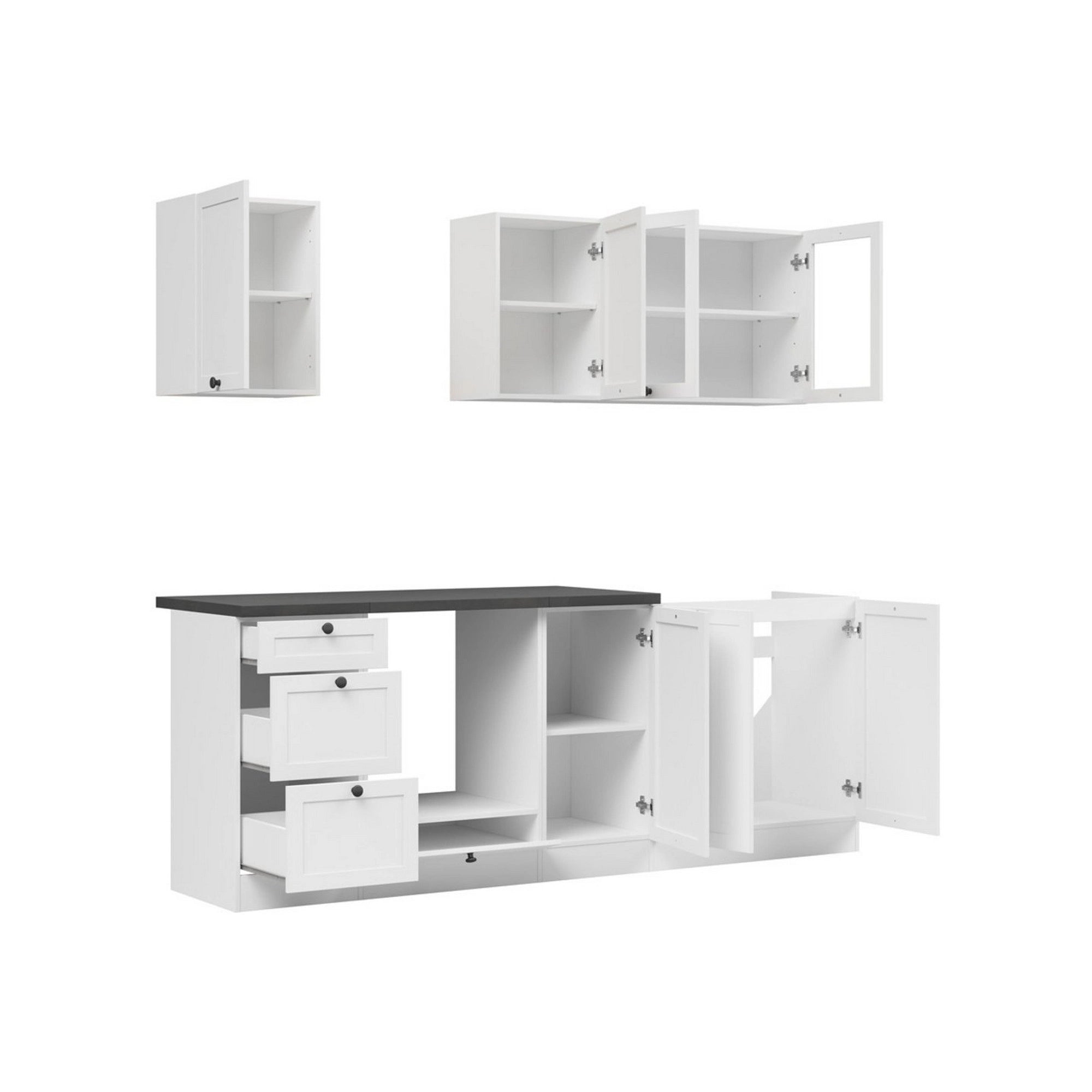 Set bucatarie JUNONA LINE, alb, PAL, 220 cm, cu blat negru