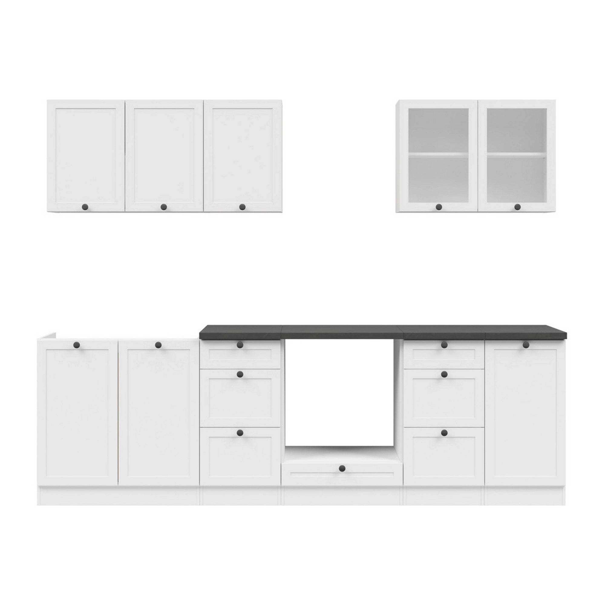 Set bucatarie JUNONA LINE, alb, PAL, 260 cm, cu blat negru