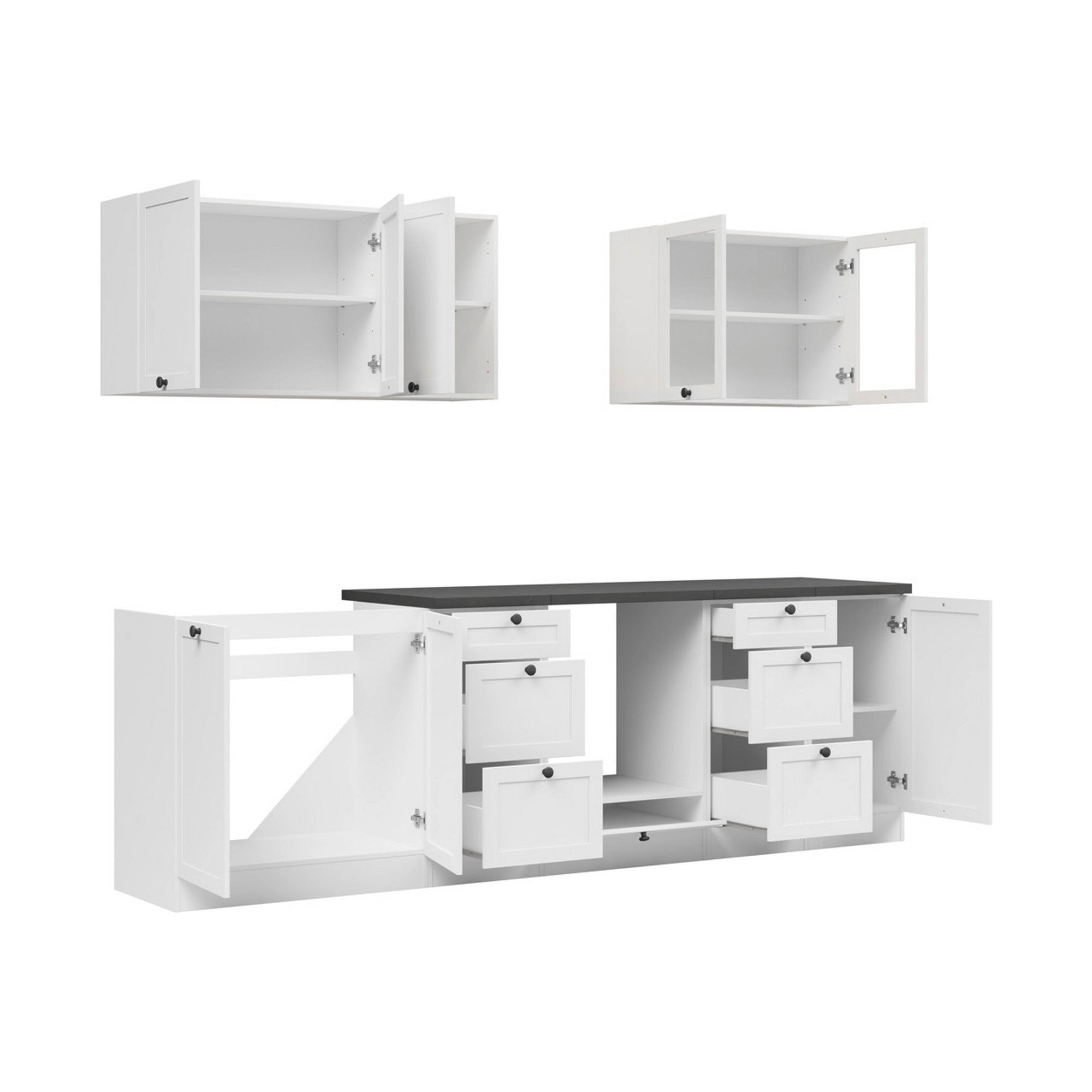 Set bucatarie JUNONA LINE, alb, PAL, 260 cm, cu blat negru