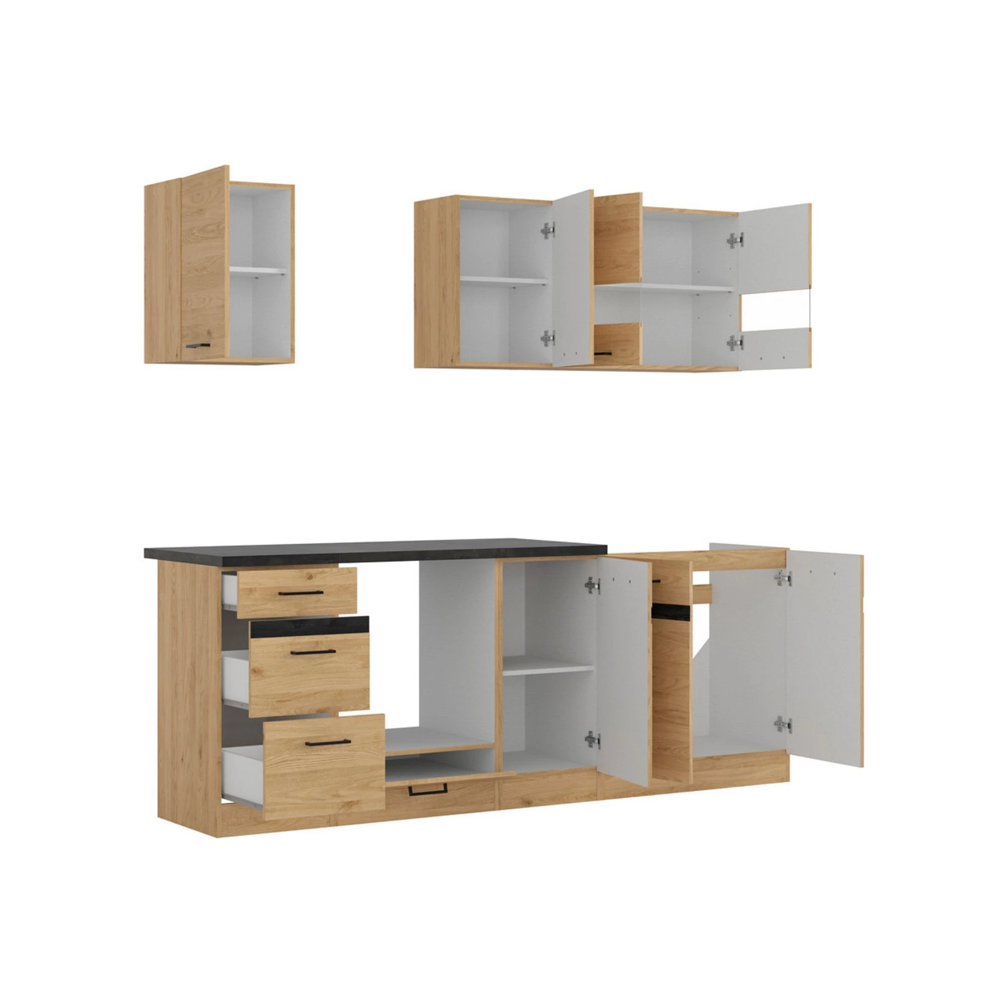 Set bucatarie JUNONA LINE, stejar, PAL, 220 cm, cu blat negru