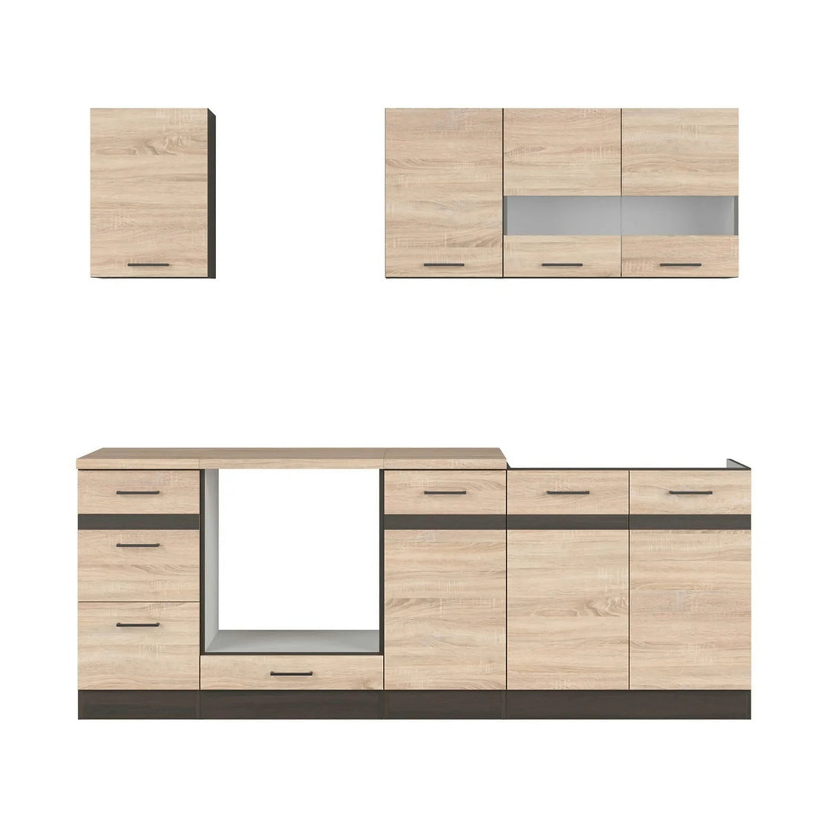 Set bucatarie JUNONA LINE, stejar sonoma/wenge, PAL, 220 cm, cu blat stejar sonoma