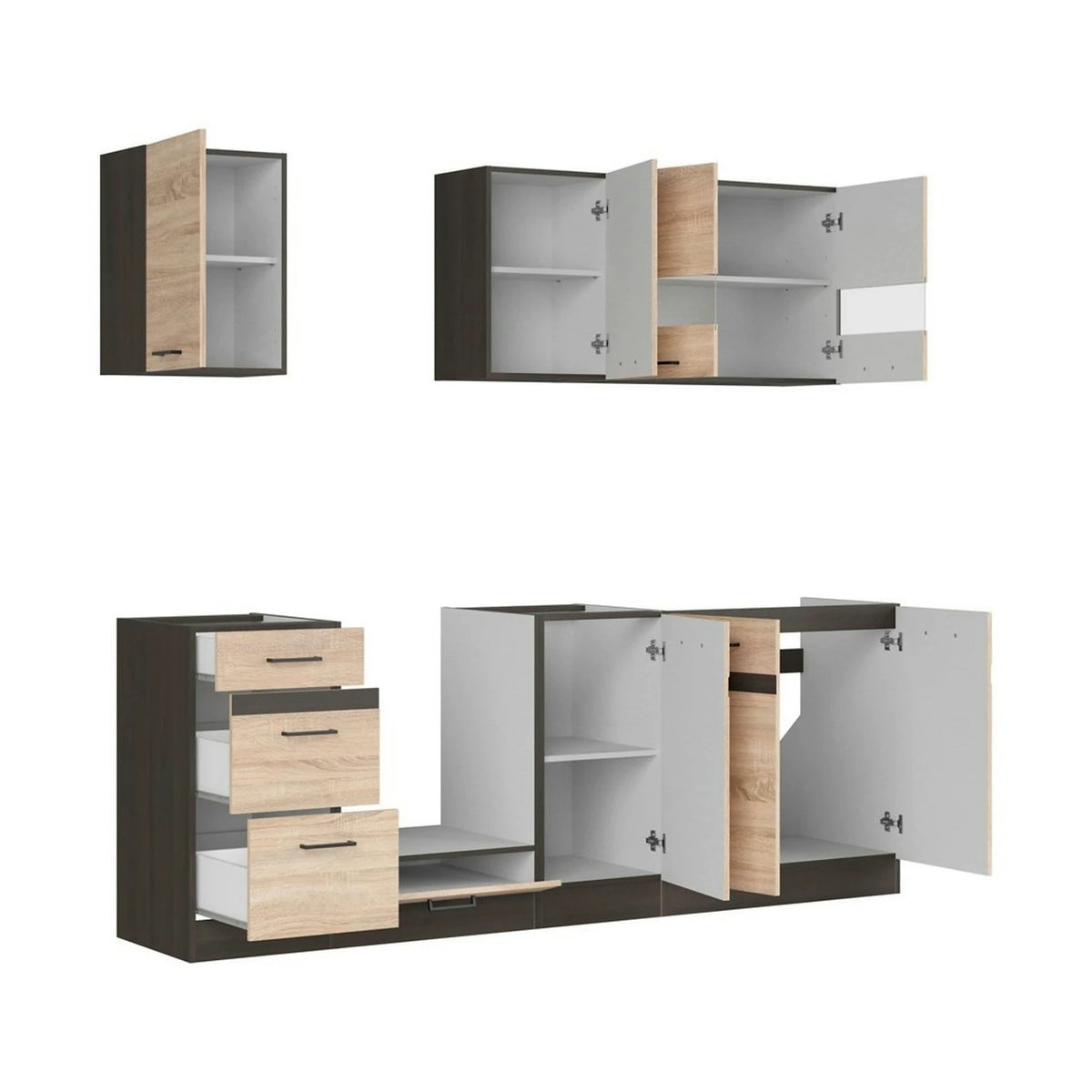 Set bucatarie JUNONA LINE, stejar sonoma/wenge, PAL, 220 cm, cu blat stejar sonoma