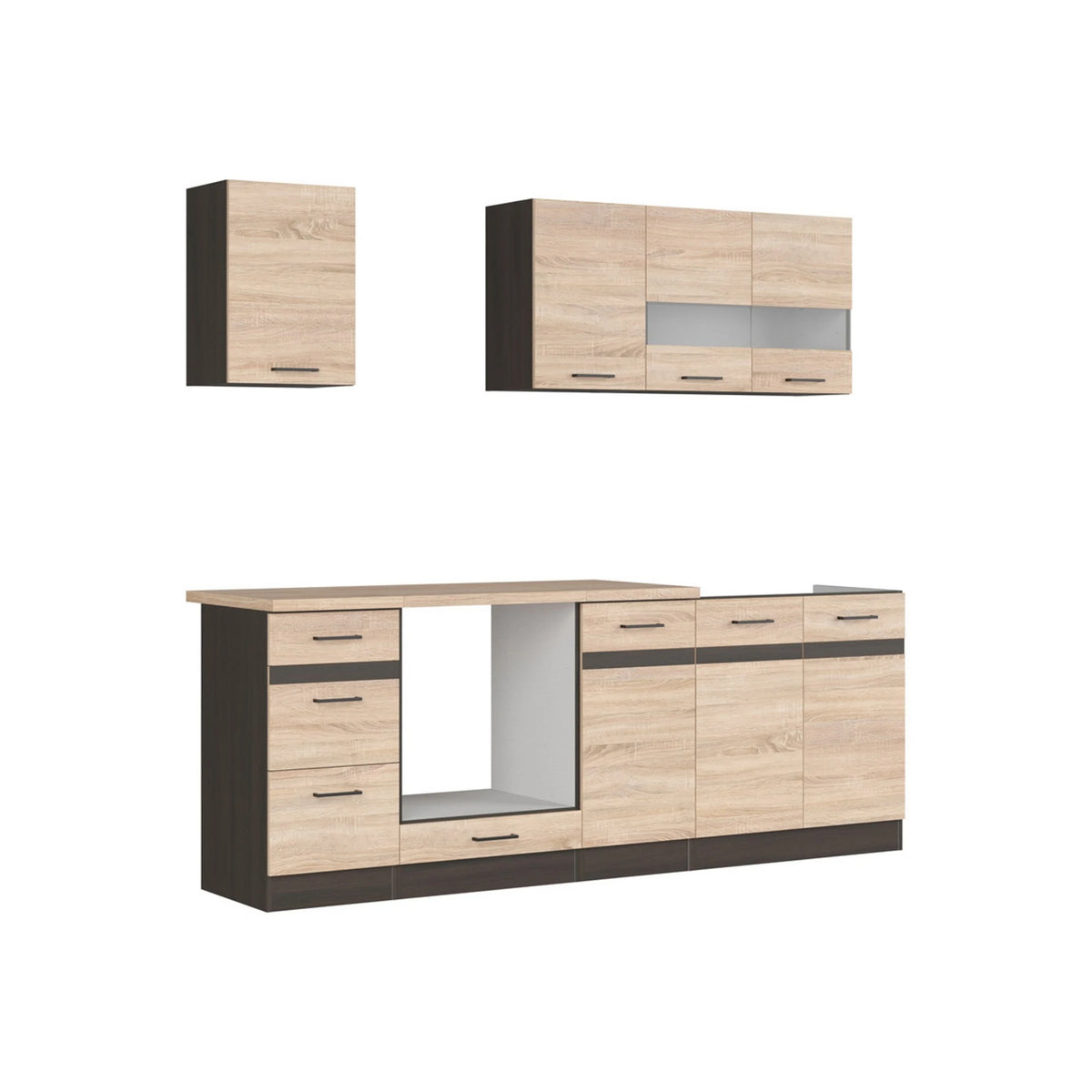 Set bucatarie JUNONA LINE, stejar sonoma/wenge, PAL, 220 cm, cu blat stejar sonoma