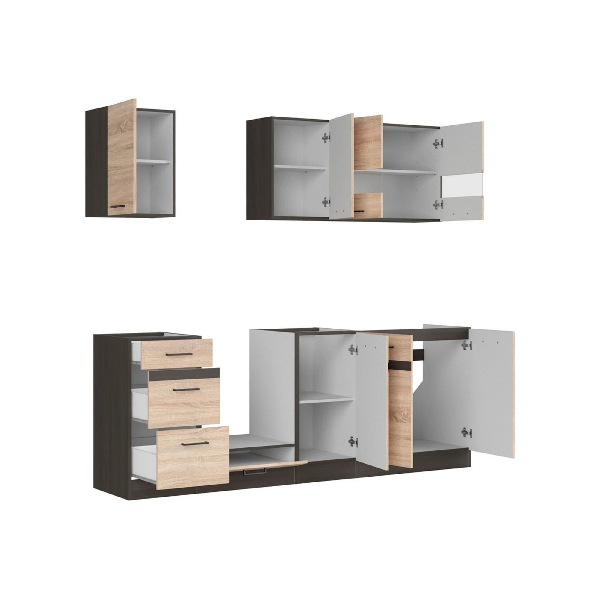 Set bucatarie JUNONA LINE, stejar sonoma/wenge, PAL, 220 cm, cu blat stejar sonoma