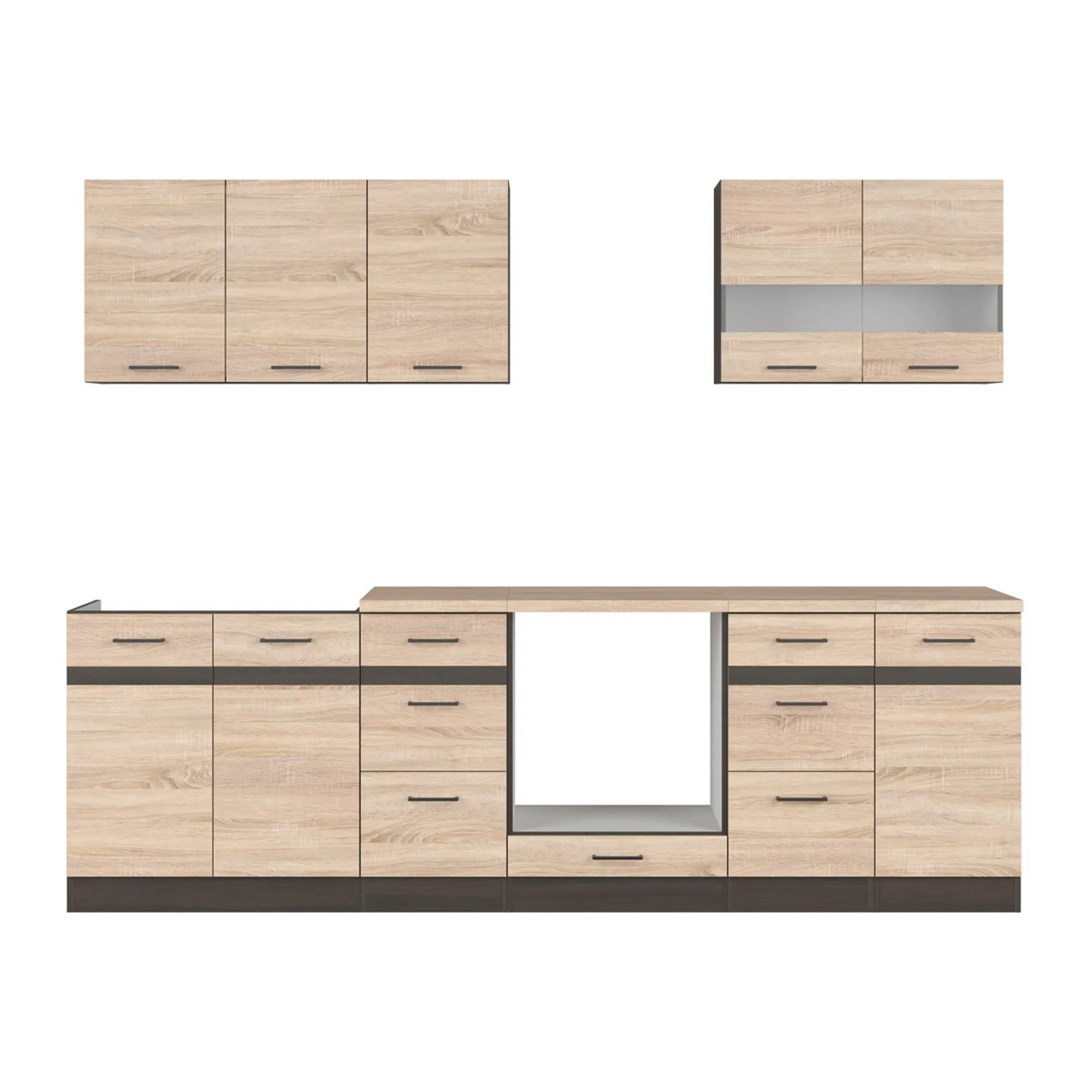 Set bucatarie JUNONA LINE, stejar sonoma/wenge, PAL, 260 cm, cu blat stejar sonoma