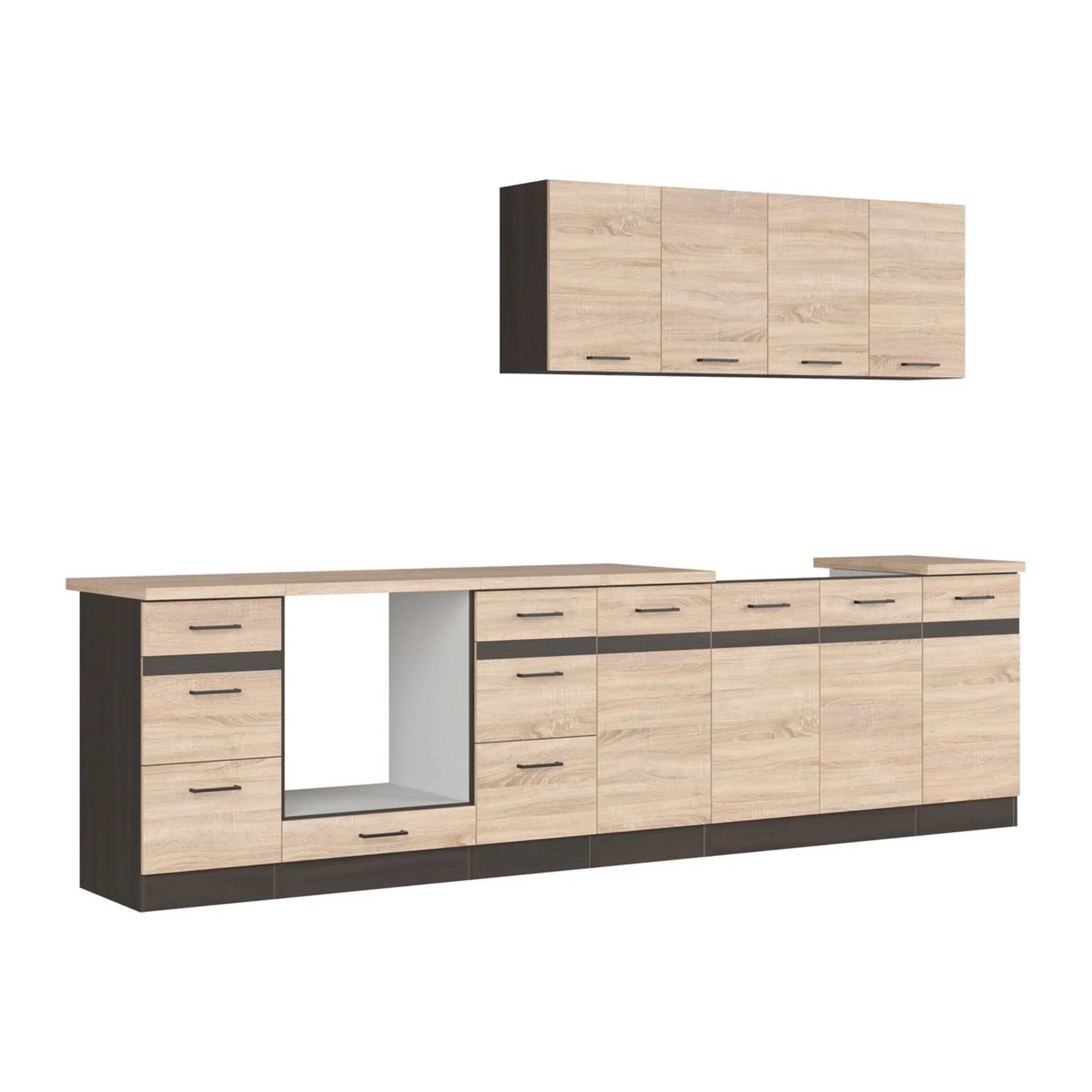 Set bucatarie JUNONA LINE, stejar sonoma/wenge, PAL, 300 cm, cu blat stejar sonoma