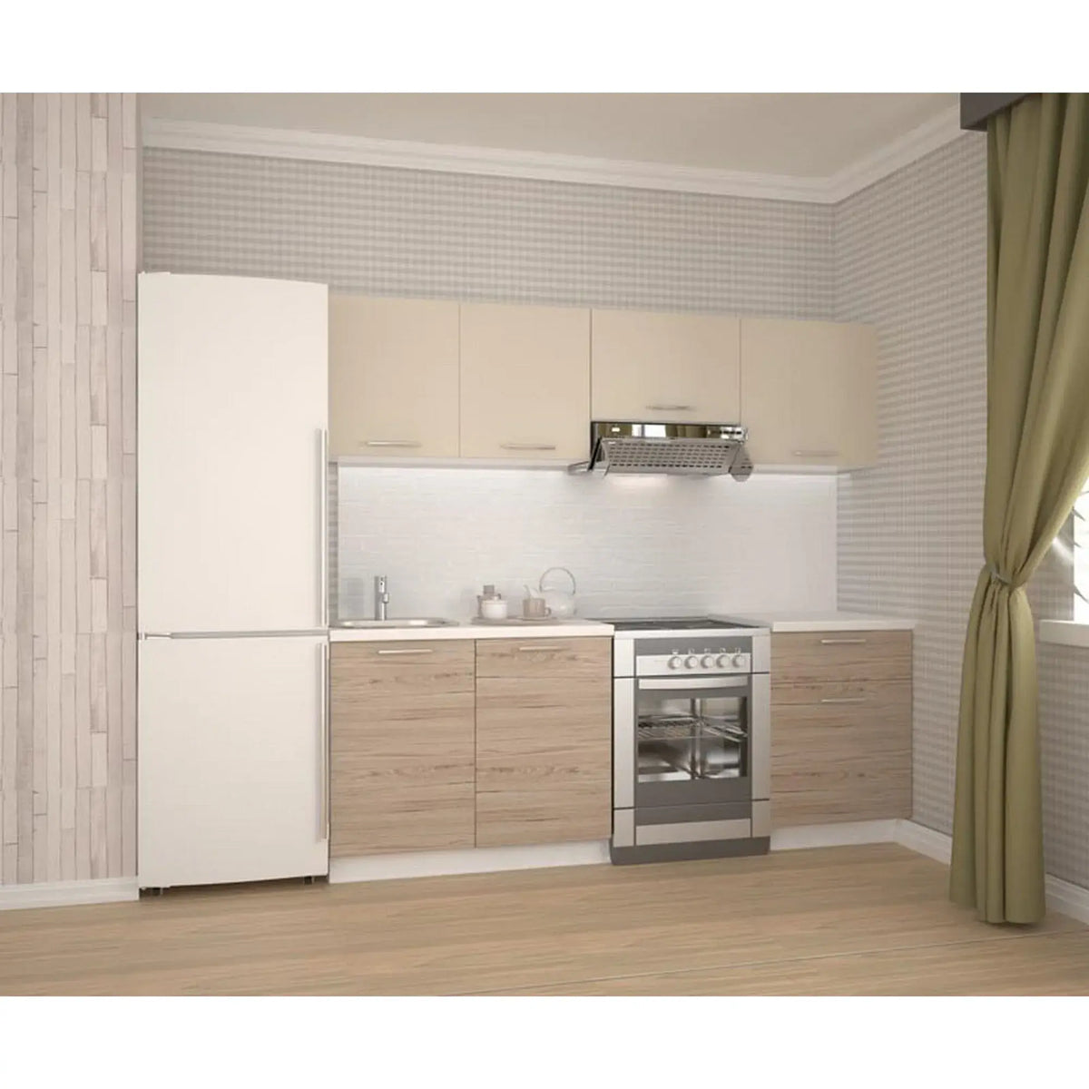 Set bucatarie KATIA, alb/bej deschis/stejar, 220 cm