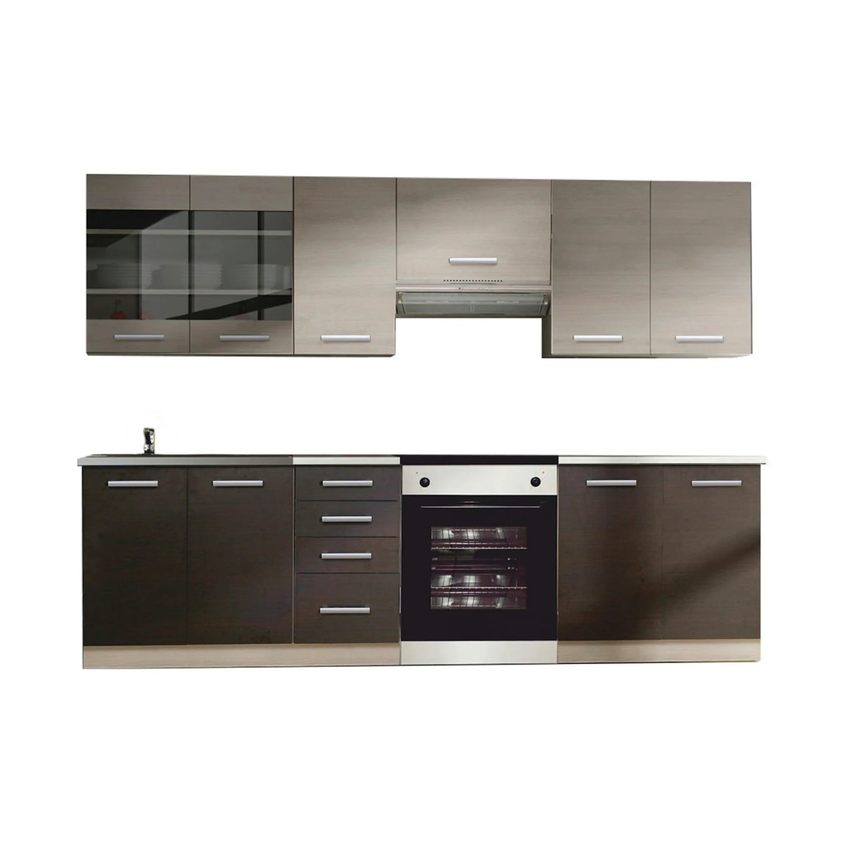 Set bucatarie KLANTON, stejar deschis/stejar inchis, PAL melaminat, 240 cm