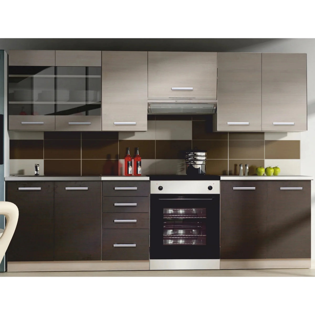 Set bucatarie KLANTON, stejar deschis/stejar inchis, PAL melaminat, 240 cm