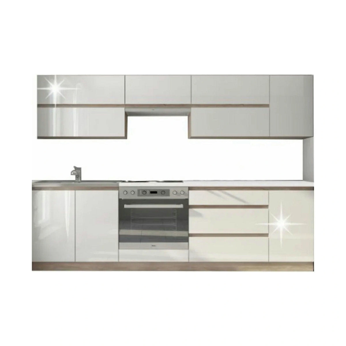 Set bucatarie LINE, alb lucios, PAL laminat, 260 cm