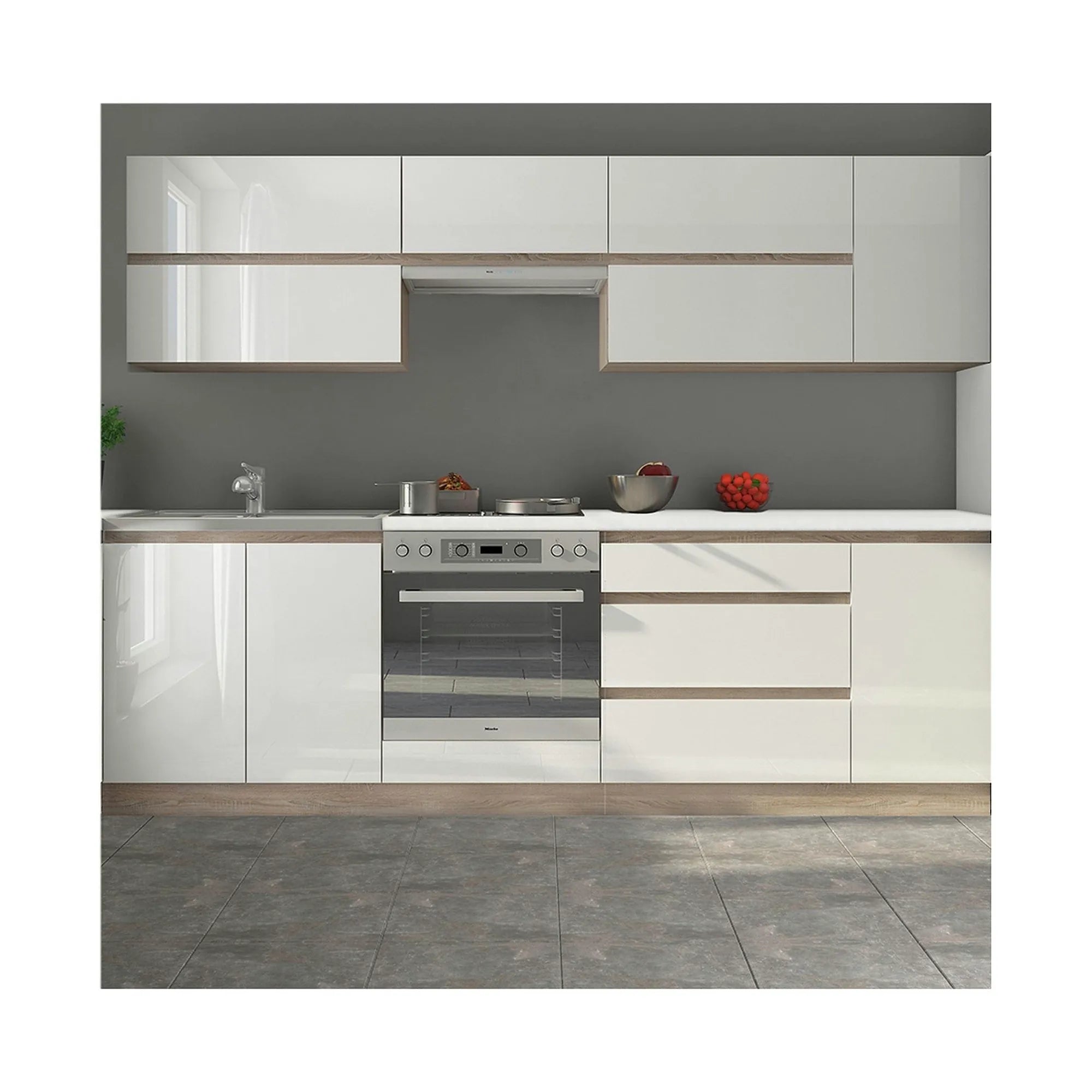 Set bucatarie LINE, alb lucios, PAL laminat, 260 cm