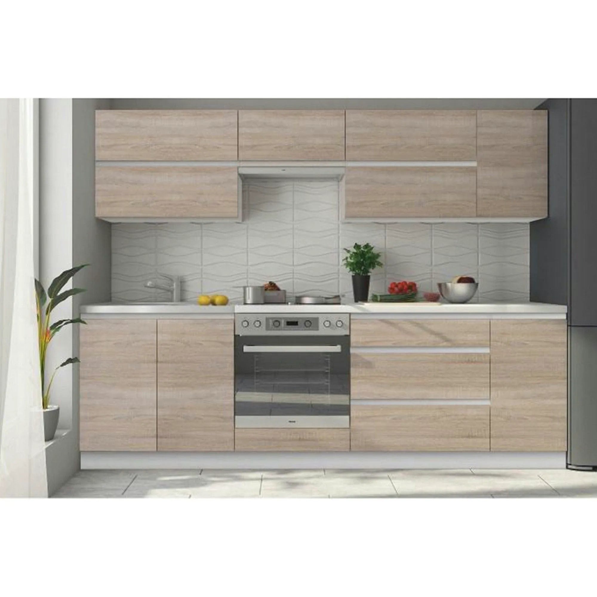 Set bucatarie LINE, stejar sonoma, PAL laminat, 260 cm