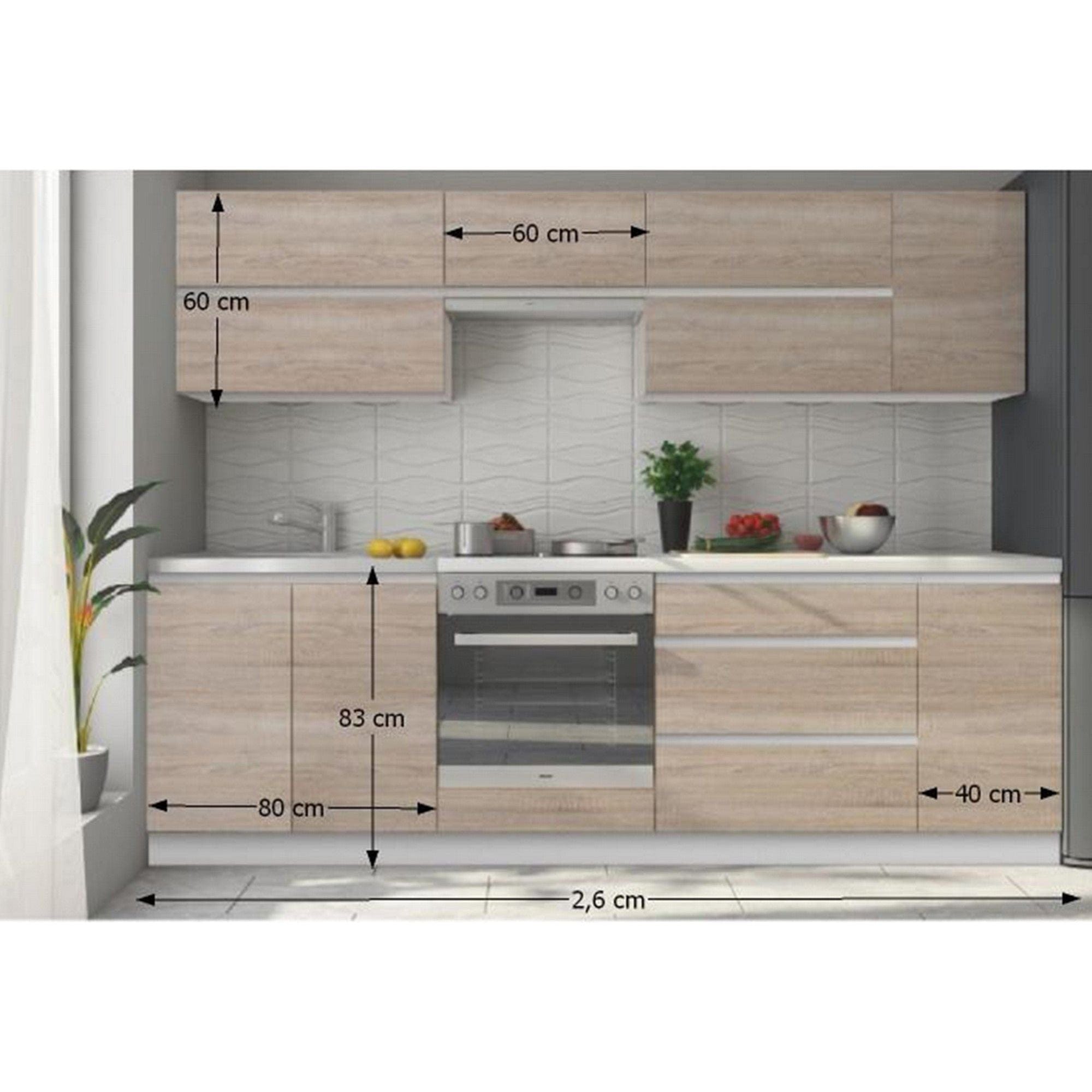 Set bucatarie LINE, stejar sonoma, PAL laminat, 260 cm