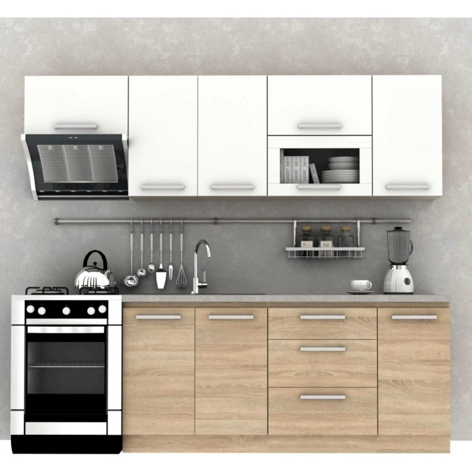 Set bucatarie NOVA PLUS, stejar sonoma/alb, PAL, 240 cm