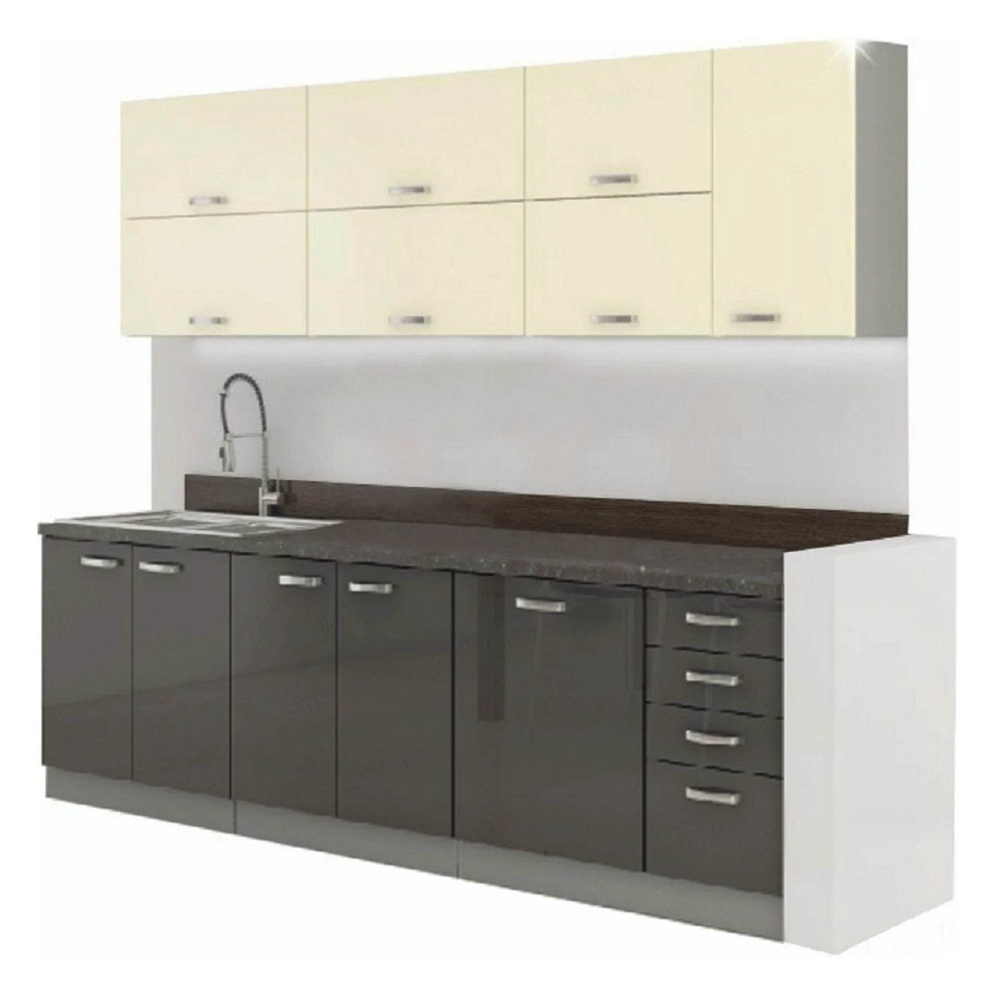 Set bucatarie PRADO, gri/crem/gri cu efect de marmura, PAL laminat, 260 cm