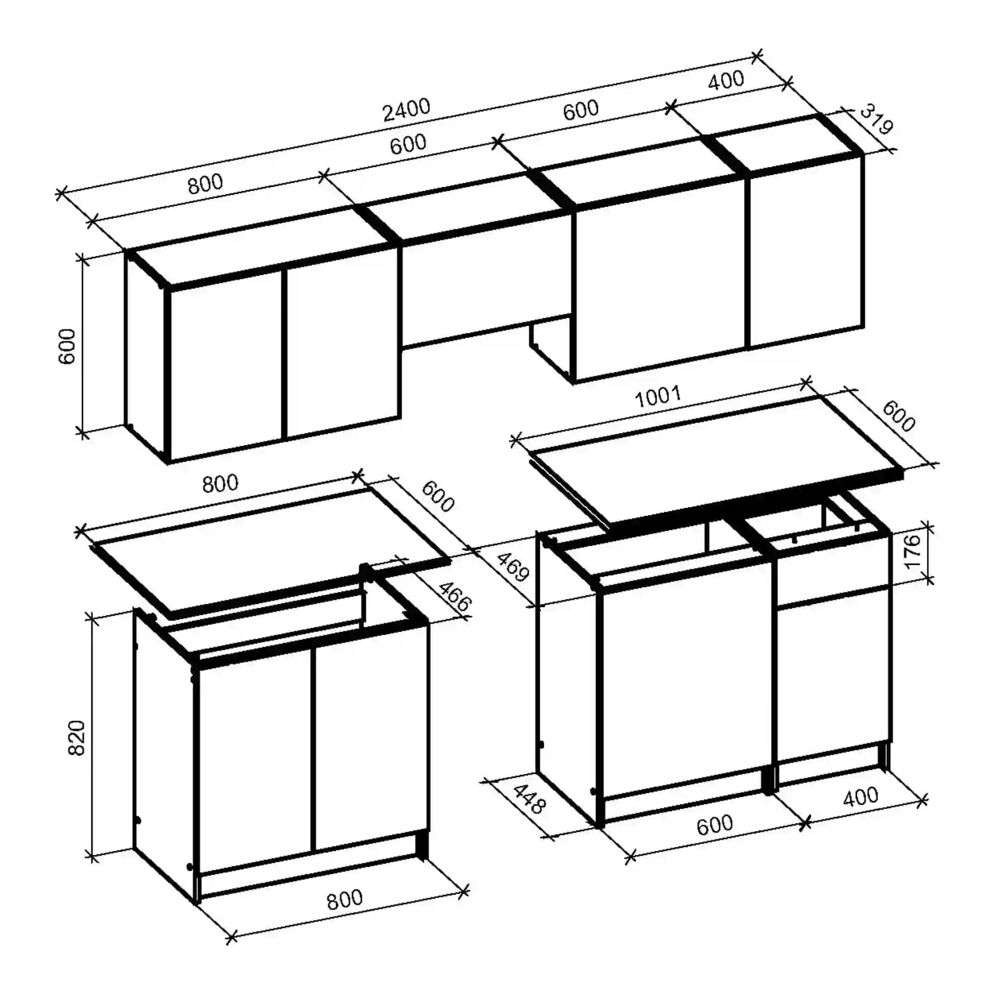 Set bucatarie TATIANA, casmir/stejar sonoma, 240 cm