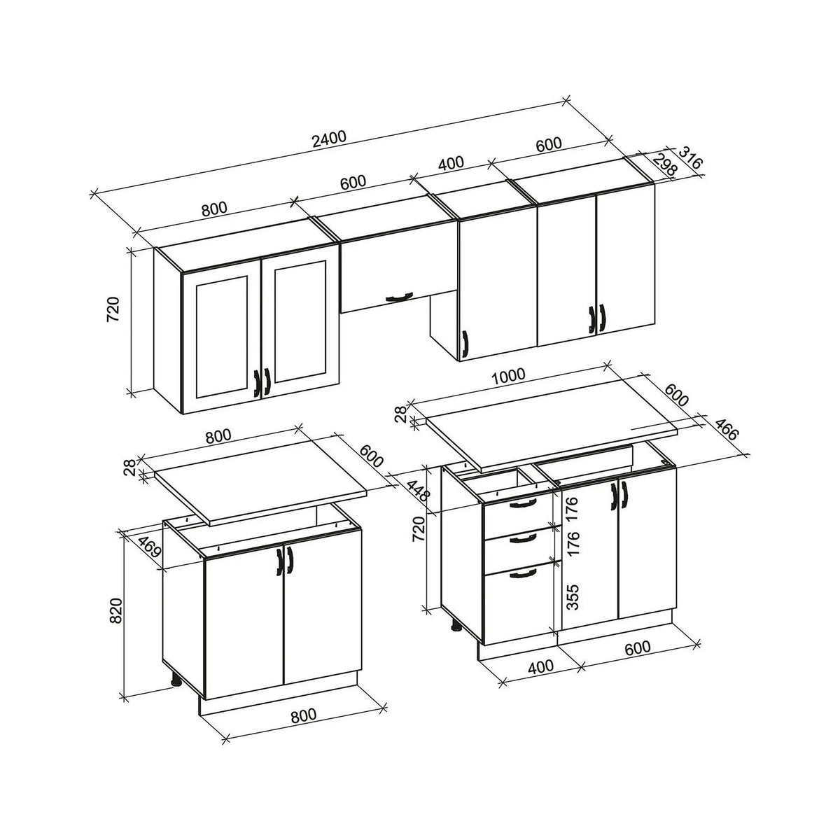 Set bucatarie VIKTORIA, alb/albastru inchis, 240 cm
