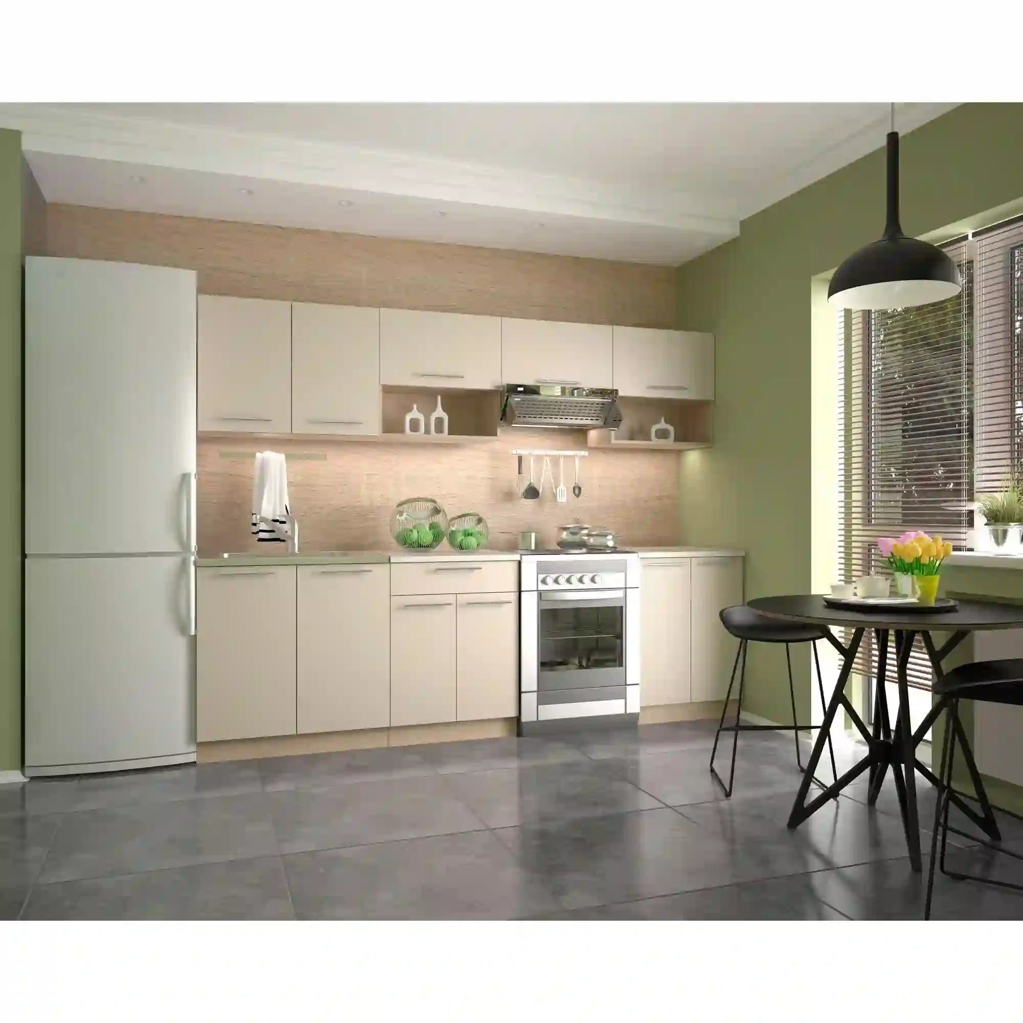 Set bucatarie VIOLA, stejar sonoma/crem/alb, PAL, 260 cm