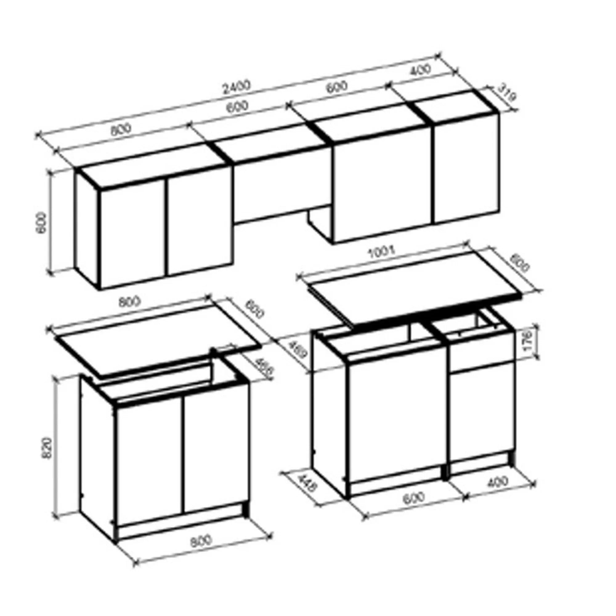 Set bucatarie VIVIAN, casmir/nuc, PAL, 240 cm