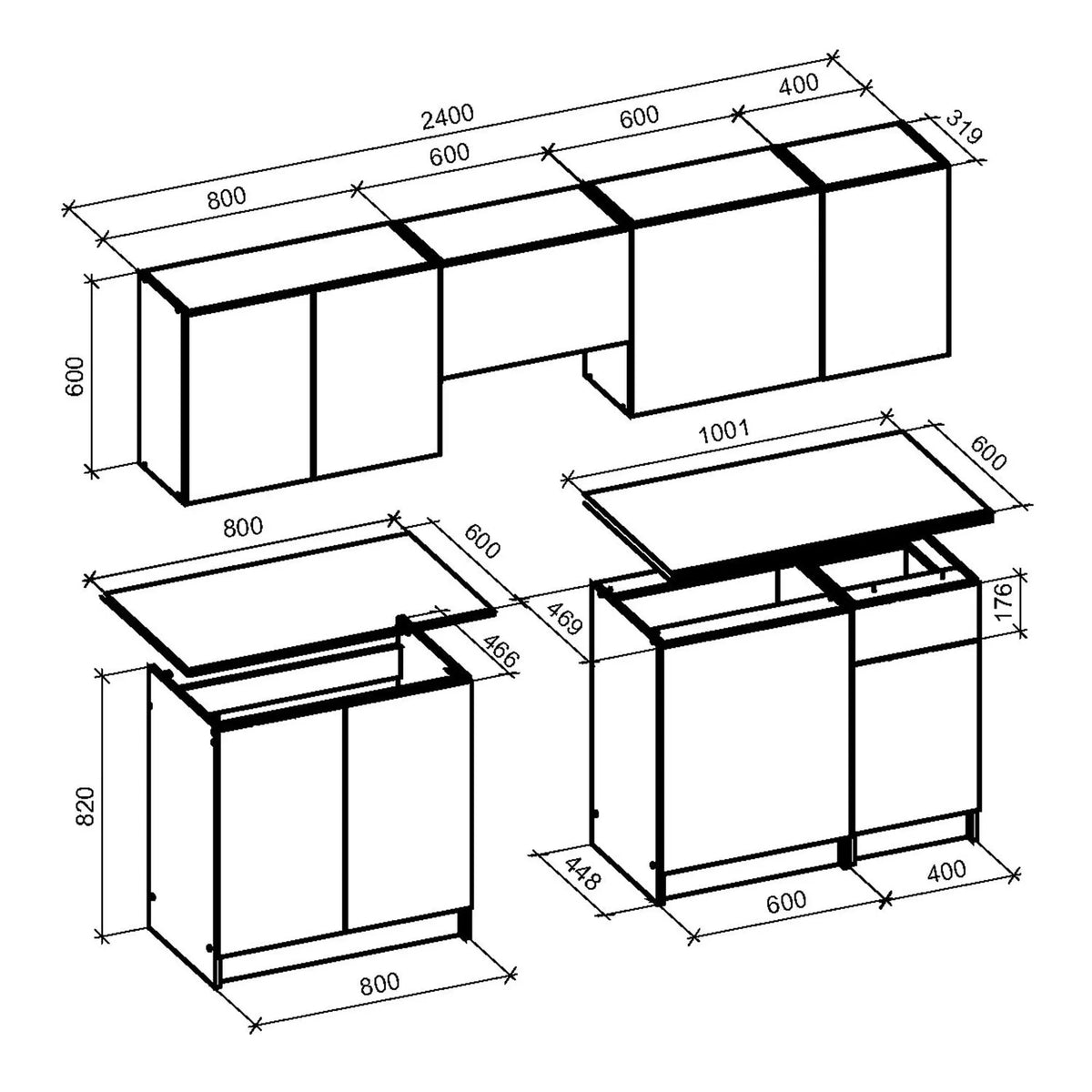 Set bucatarie WENDY, stejar/casmir, PAL, 240 cm