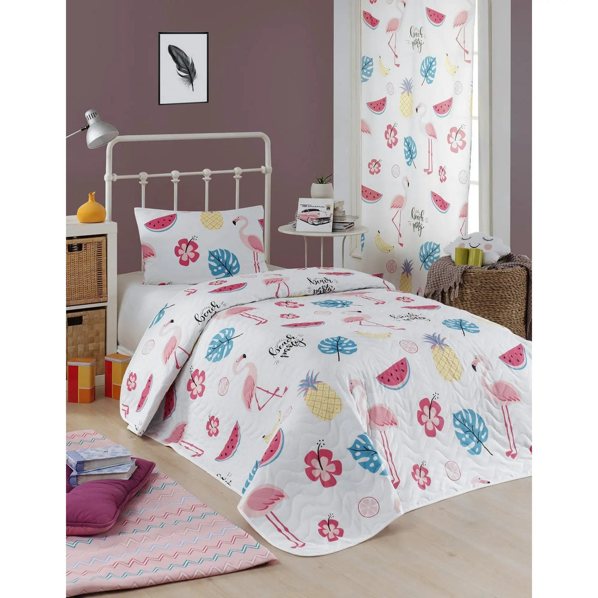 Set cuvertura pat KOKTEYL, alb, bumbac/poliester, 160x220 cm, cu fata de perna
