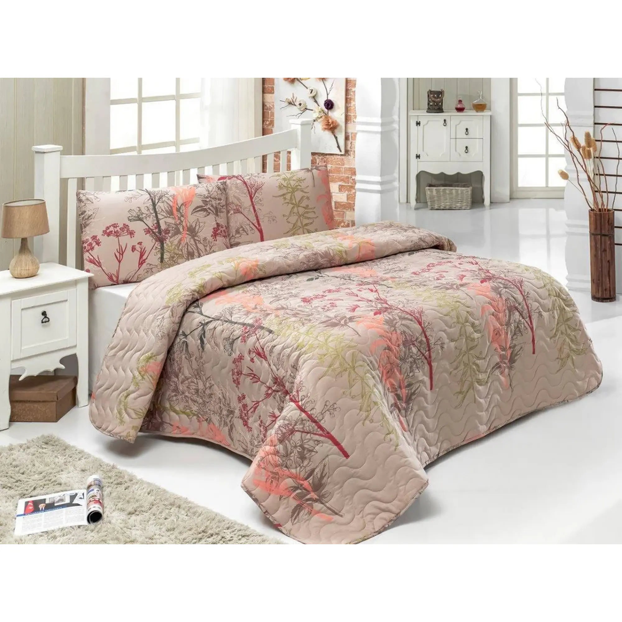Set cuvertura pat URLA, bej, bumbac/poliester, 160x220 cm, cu fata de perna