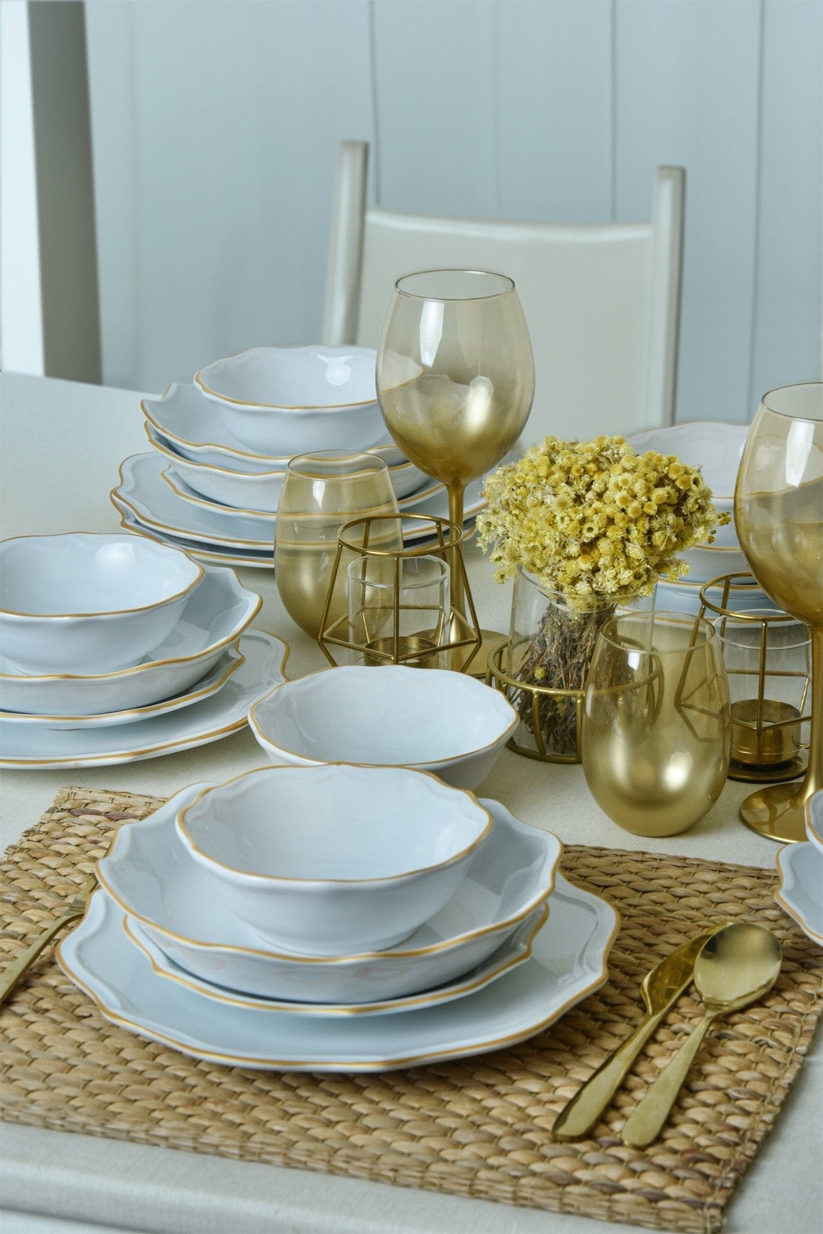 Set de cina 275KRM2222, 24 piese, alb, ceramica