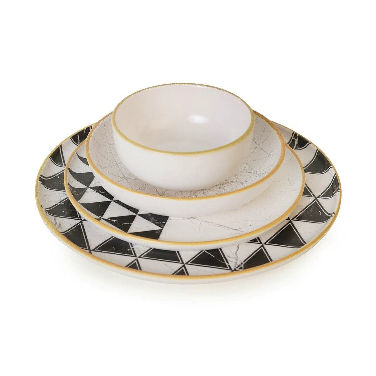 Set de cina 275KRM2339, 24 piese, alb/negru, ceramica