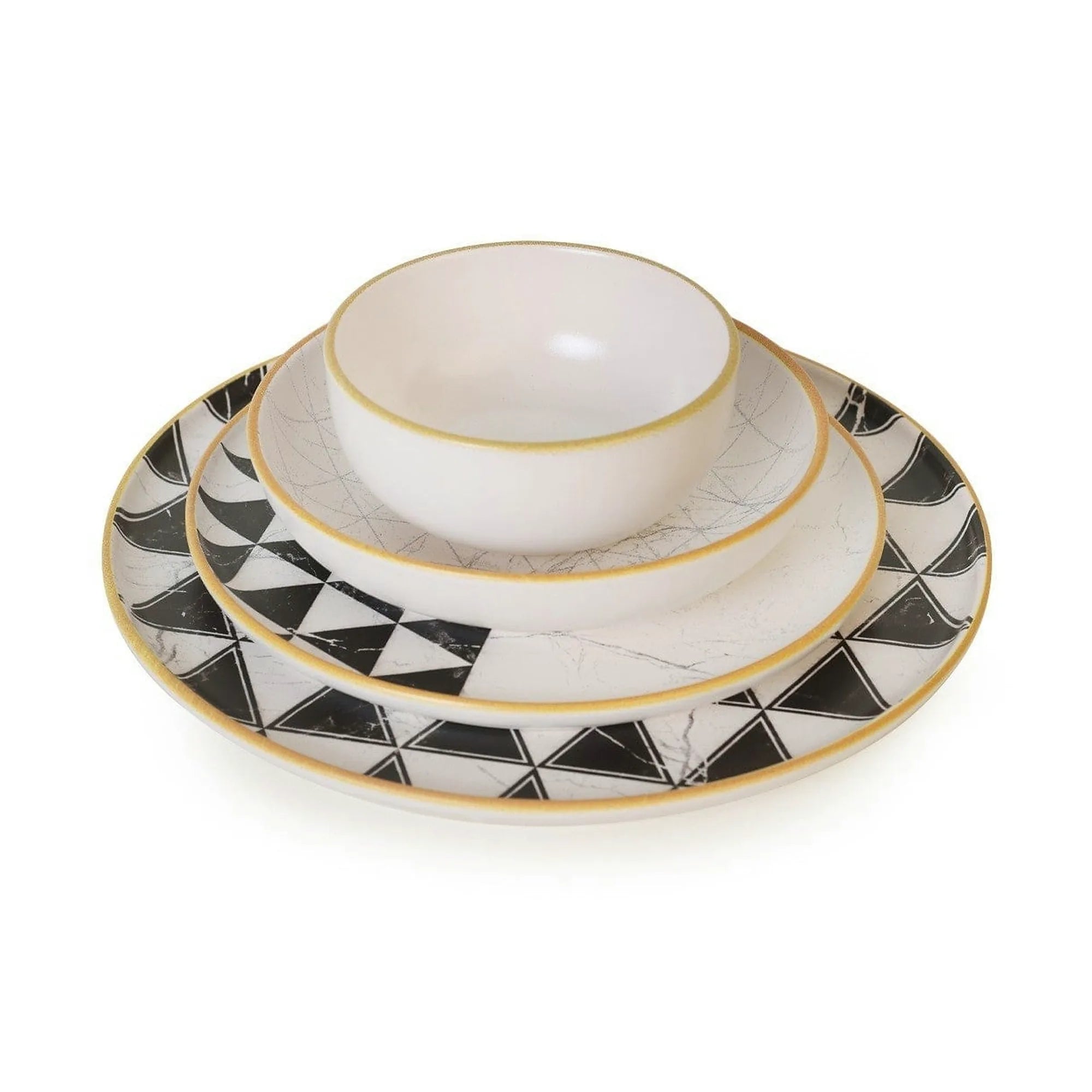 Set de cina 275KRM2339, 24 piese, alb/negru, ceramica