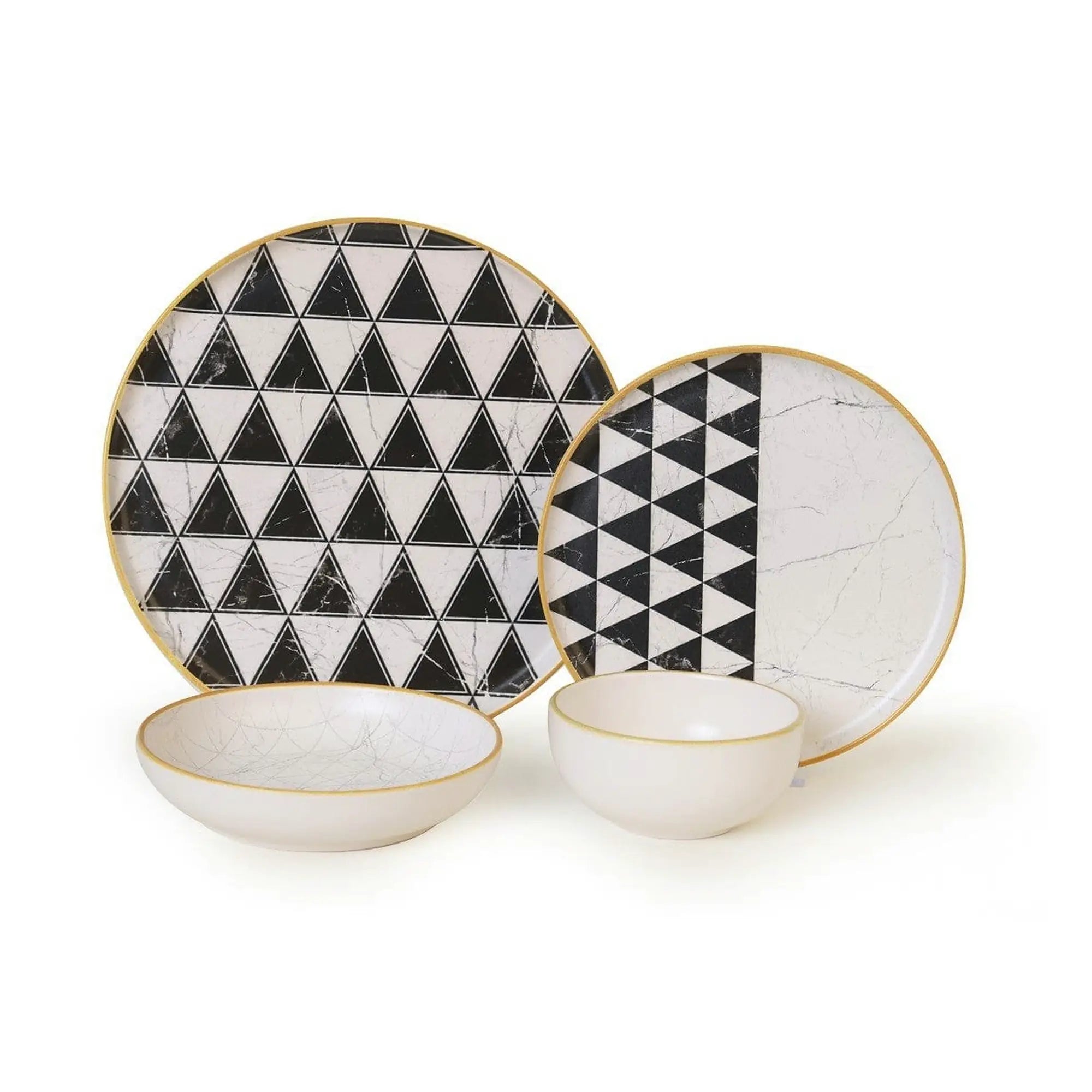 Set de cina 275KRM2339, 24 piese, alb/negru, ceramica