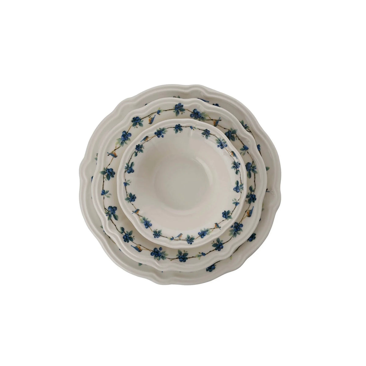 Set de cină ALBASTRUBERRY, 24 piese, alb/albastru/verde, porțelan