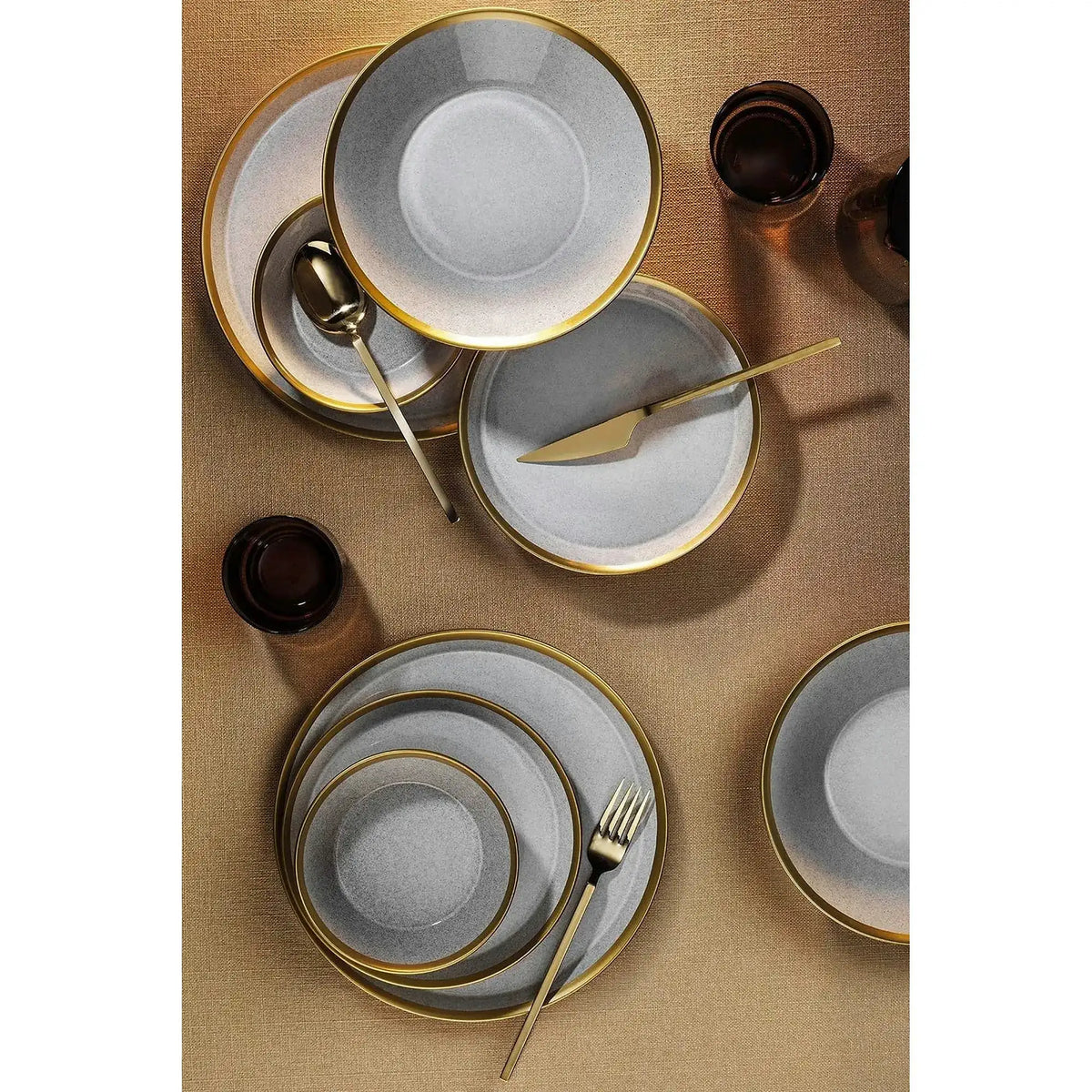 Set de cina FRZ08YS856A14520, 8 piese, gri/auriu, portelan