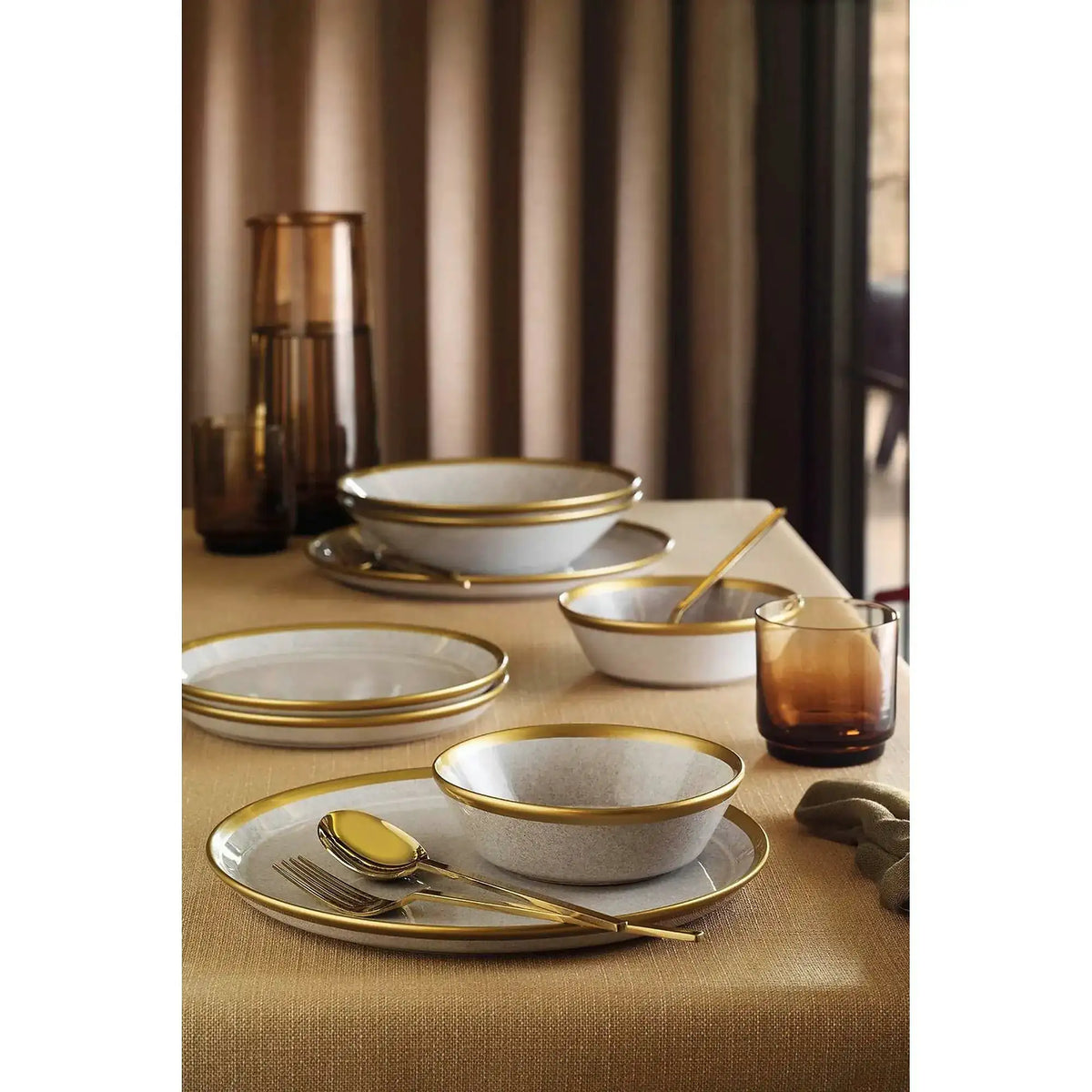 Set de cina FRZ08YS856A14520, 8 piese, gri/auriu, portelan