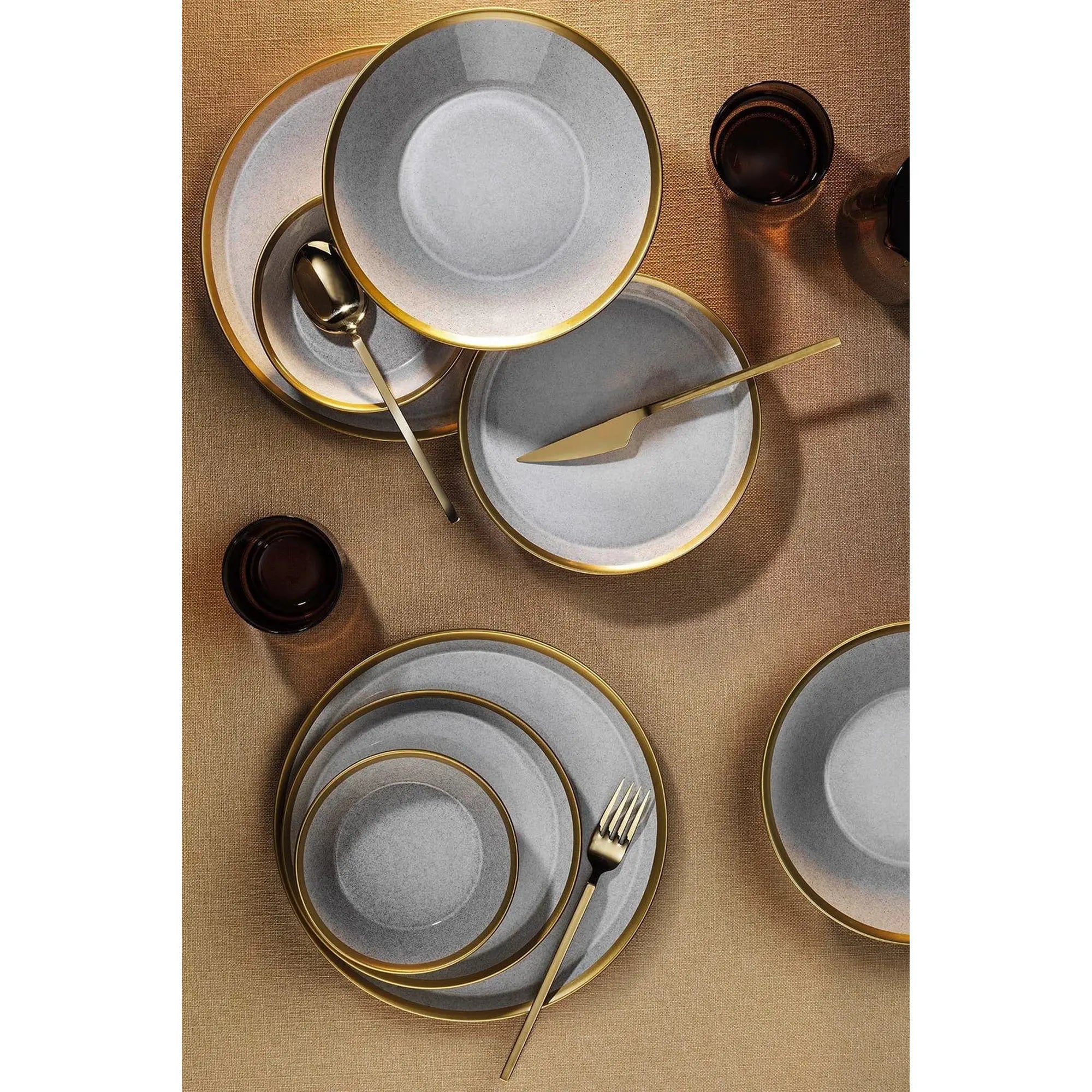 Set de cina FRZ08YS856A14520, 8 piese, gri/auriu, portelan