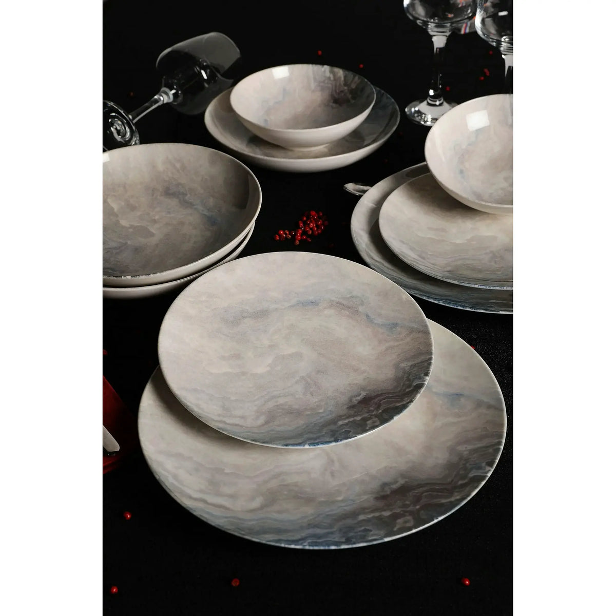 Set de cină GBSATN24KY410050, 24 piese, multicolor, porțelan