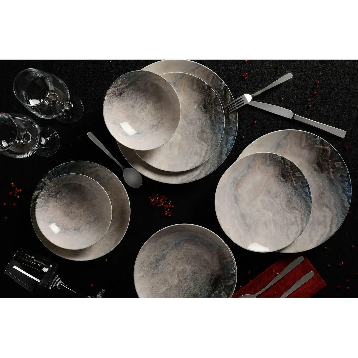 Set de cină GBSATN24KY410050, 24 piese, multicolor, porțelan