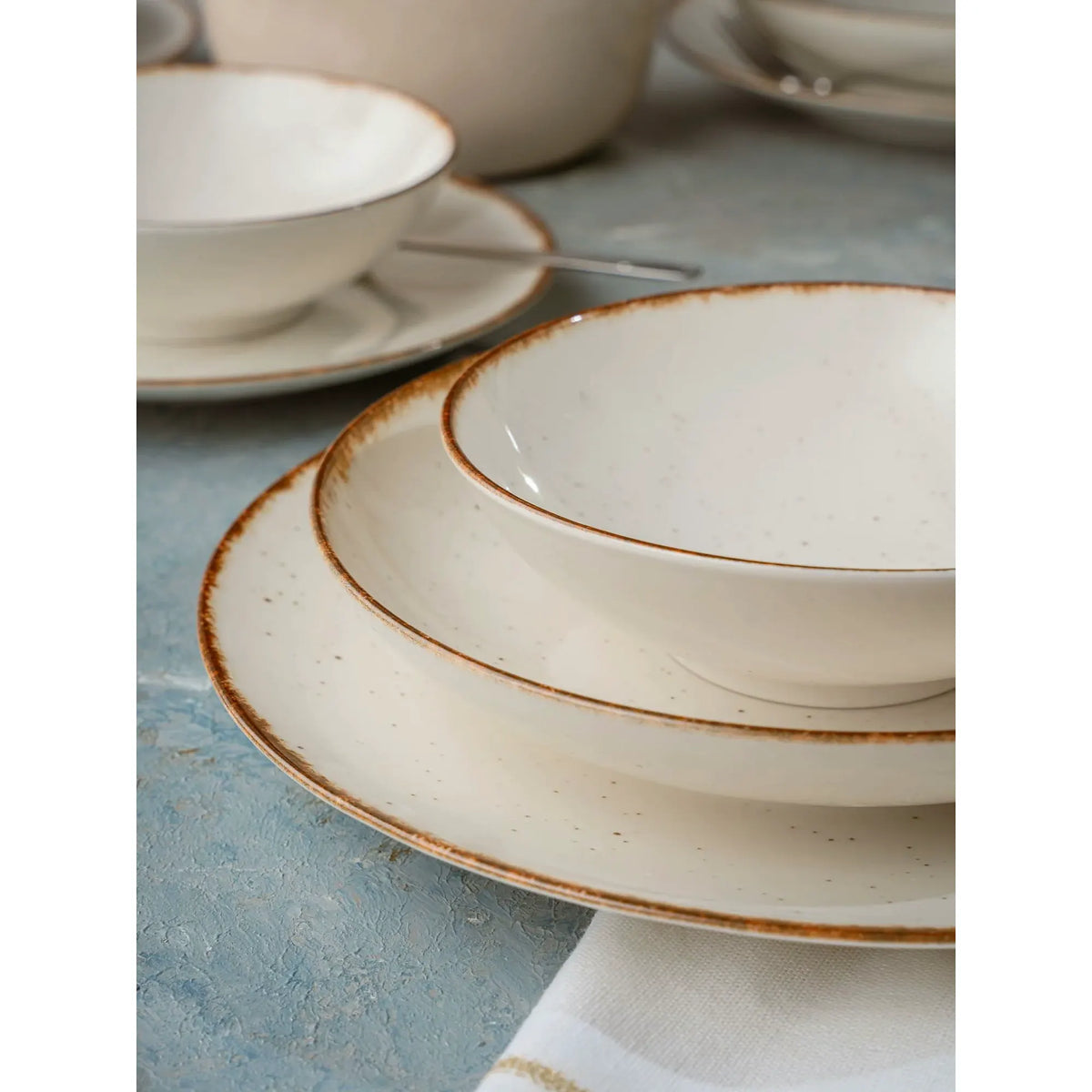 Set de cină GBSATN24KY458KH, 24 piese, alb/maro, porțelan