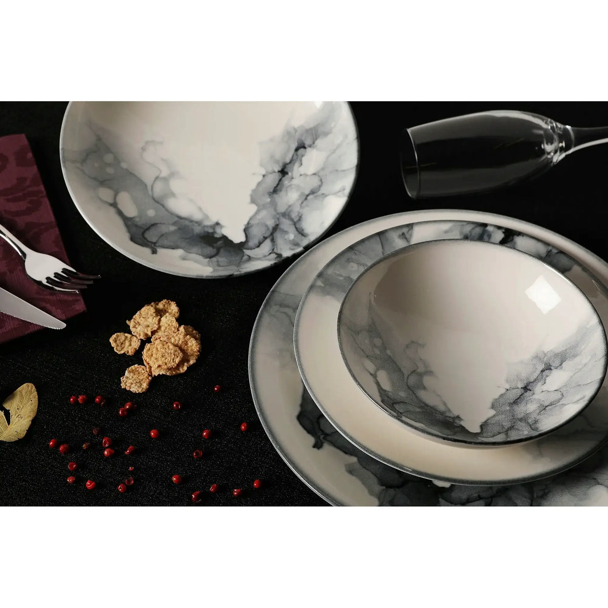 Set de cină GBSATN24KY4R1360, 24 piese, multicolor, porțelan