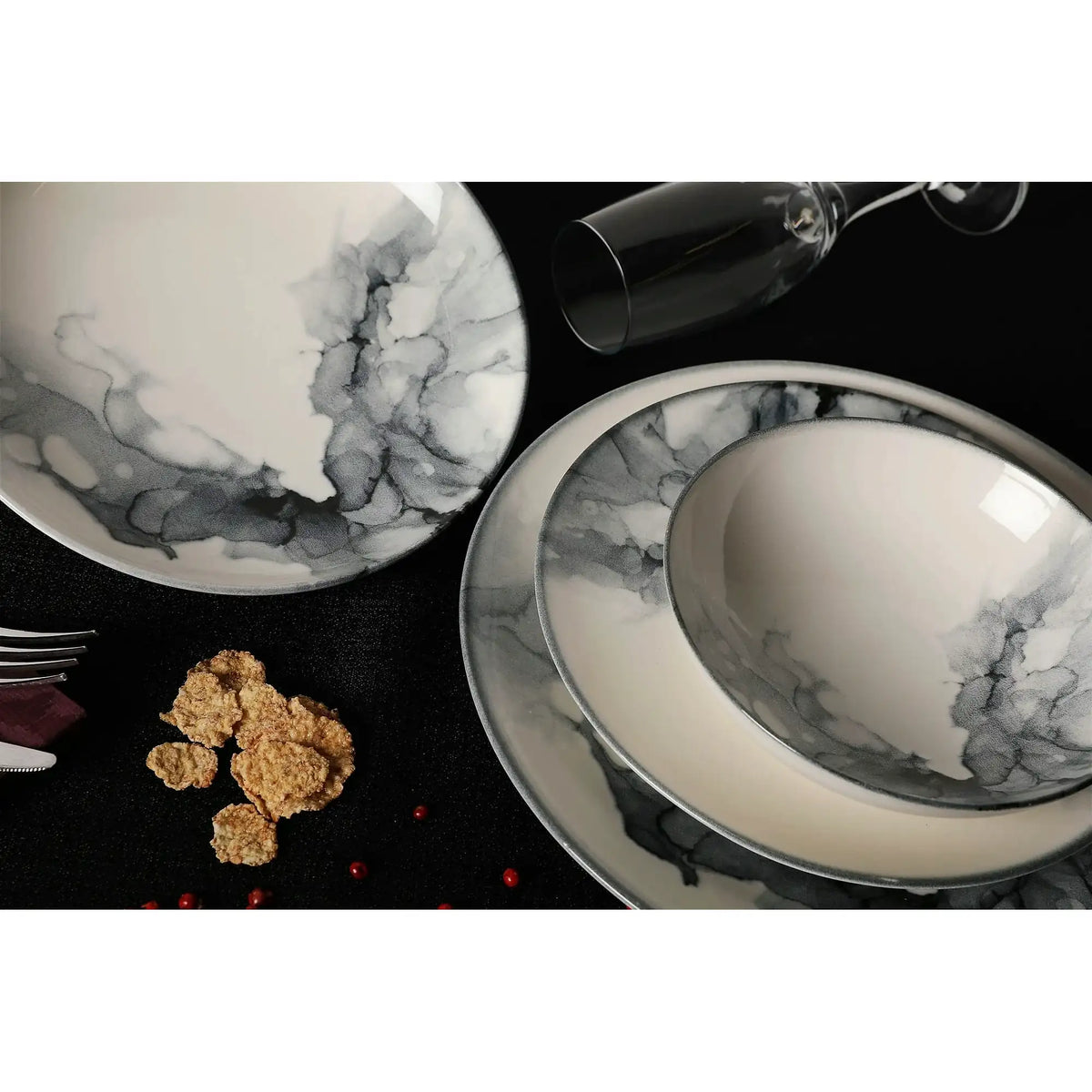 Set de cină GBSATN24KY4R1360, 24 piese, multicolor, porțelan