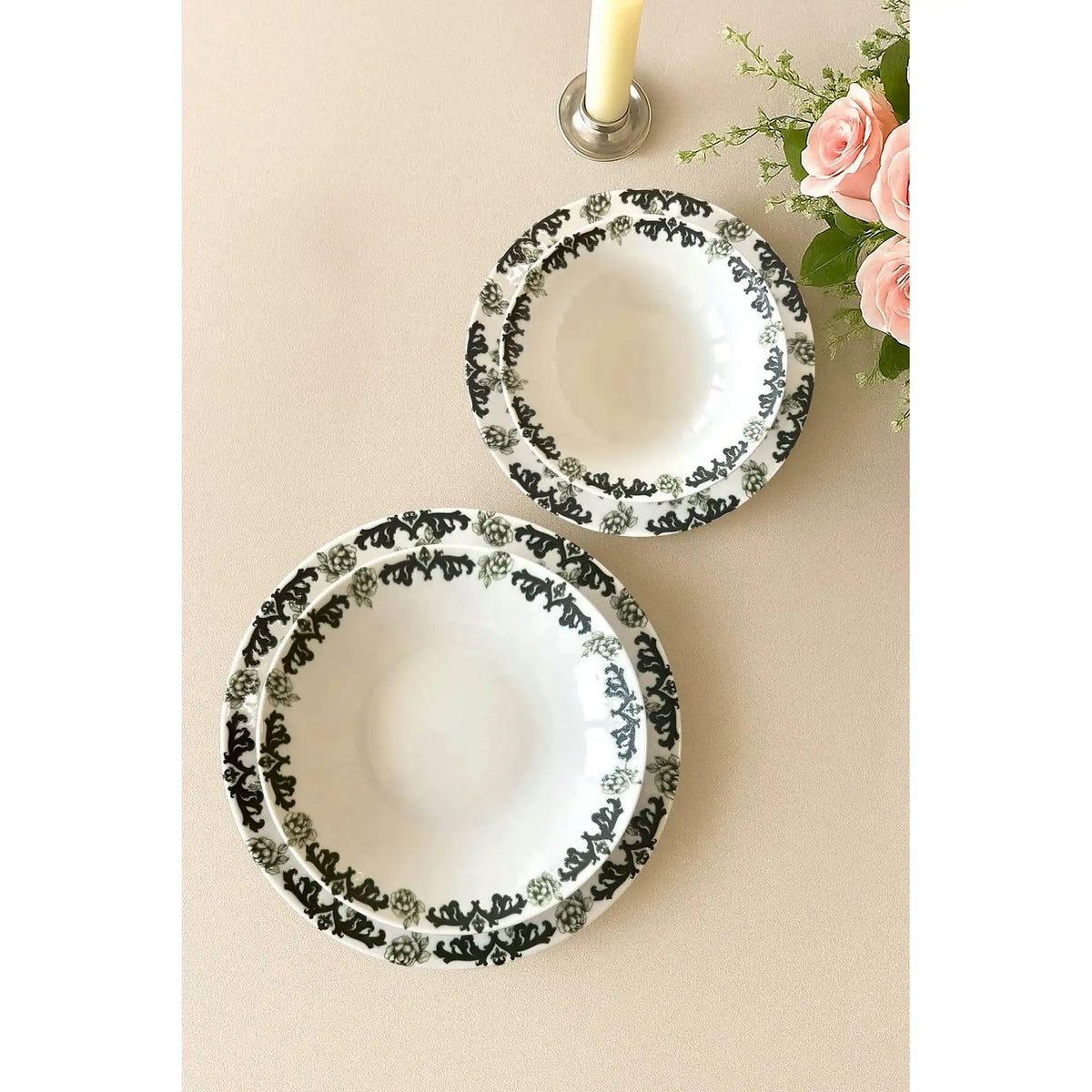 Set de cină MCH0011192, 24 piese, kaki/mentă, porțelan