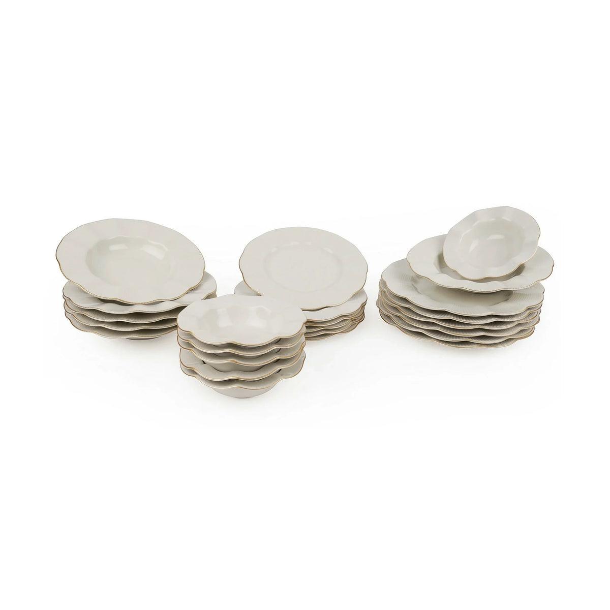 Set de cină MLN24Y2694R520, 24 piese, crem/auriu, porțelan