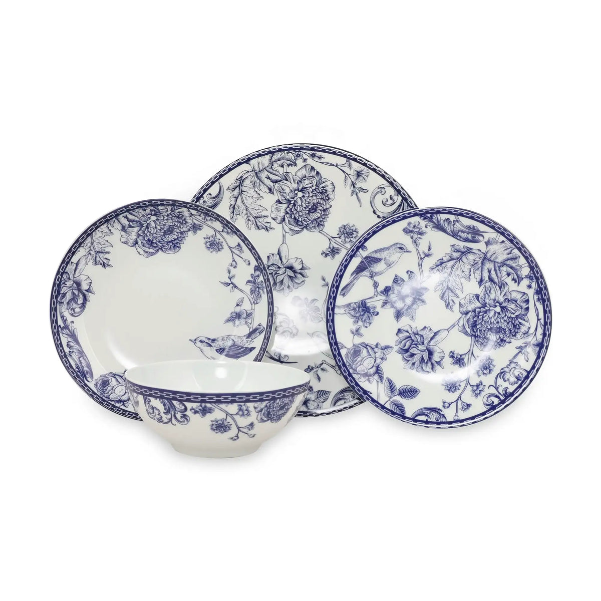 Set de cină ZG24Y2420939016, 24 piese, albastru/alb, porțelan