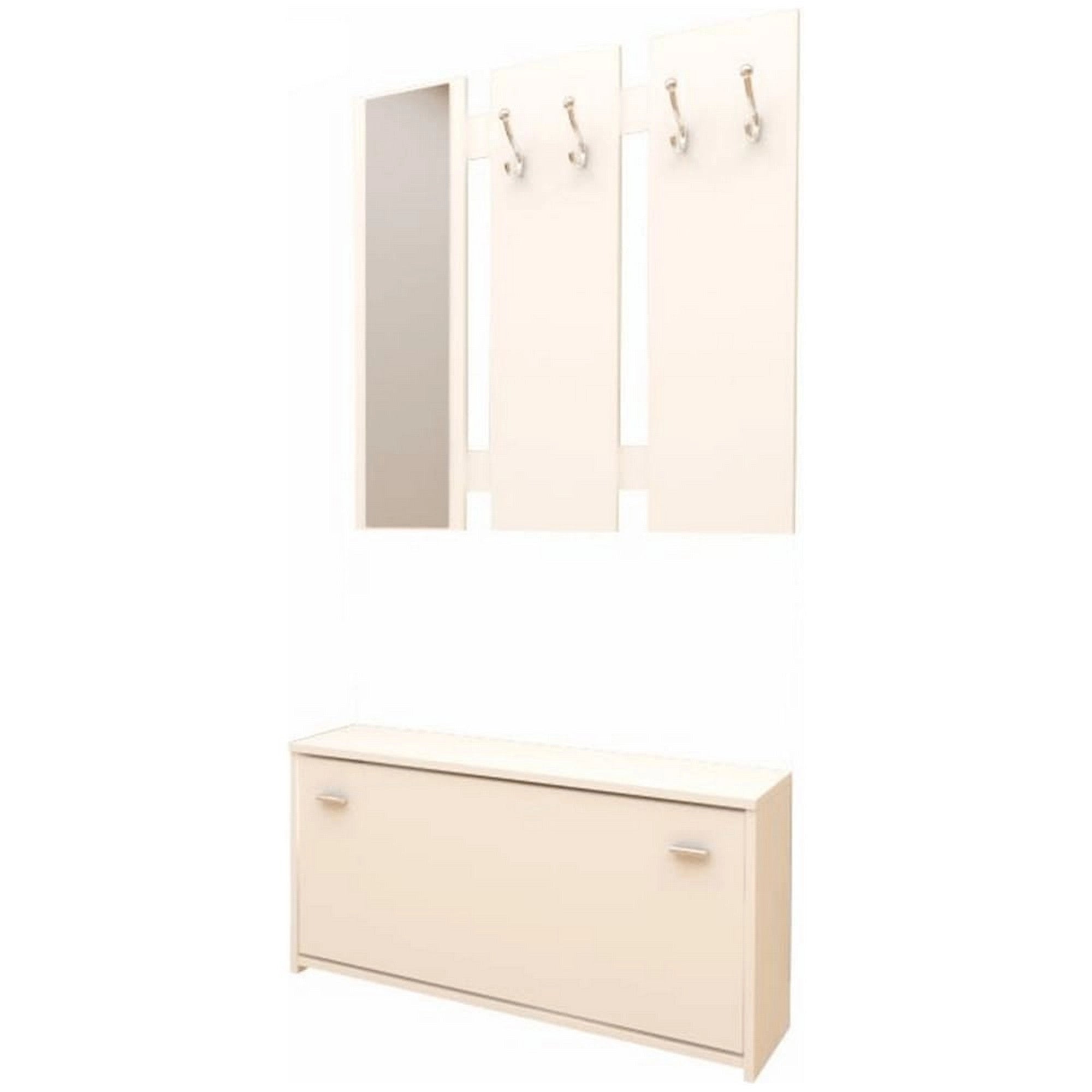 Set de hol 03 NEW, alb, DTD laminat, format din cuier, oglinda si pantofar